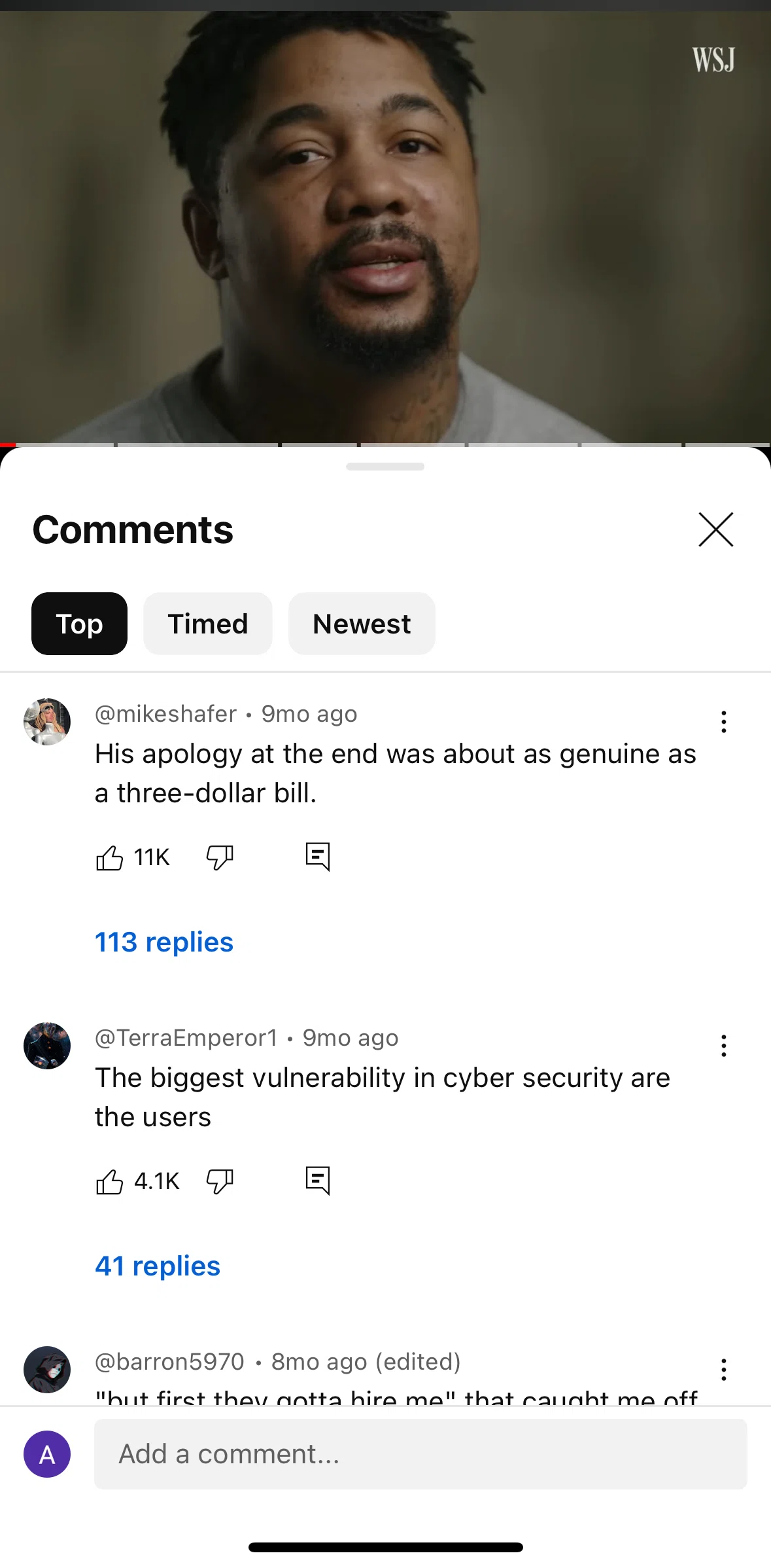 Youtube Screen 1 screen in the Reporting a comment flow