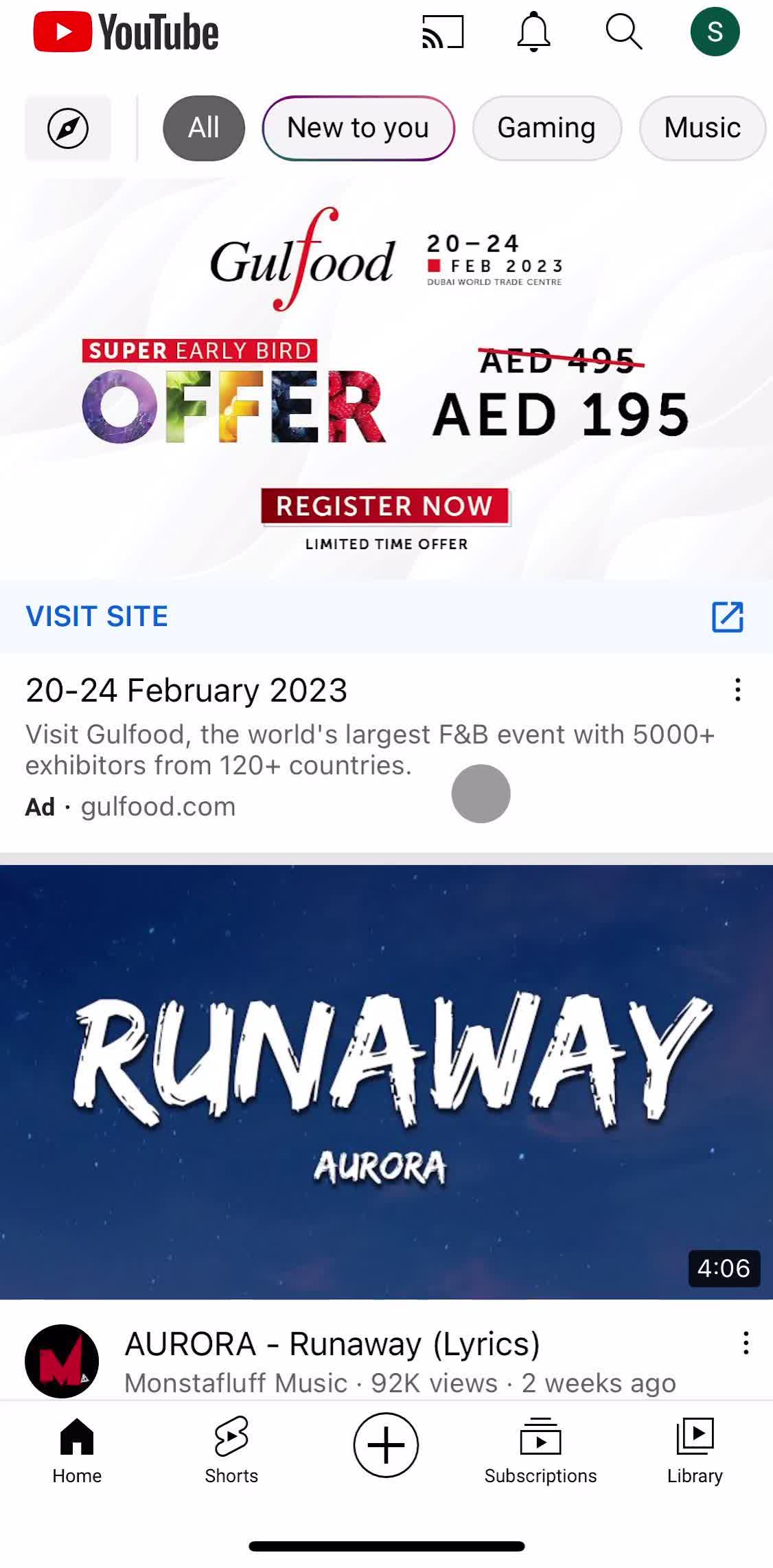 Youtube Home screen in the Searching flow