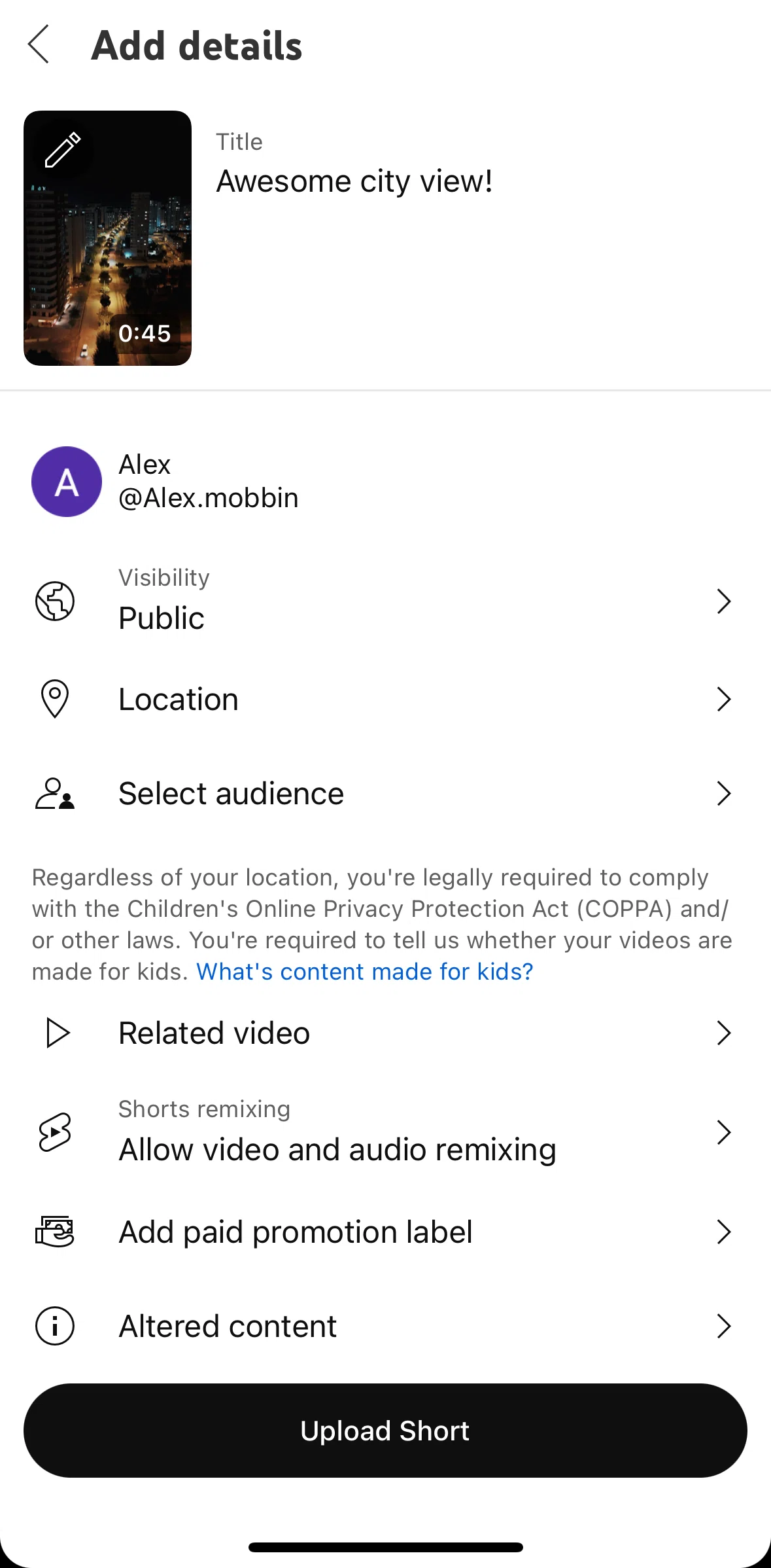 Youtube Screen 1 screen in the Selecting audience flow
