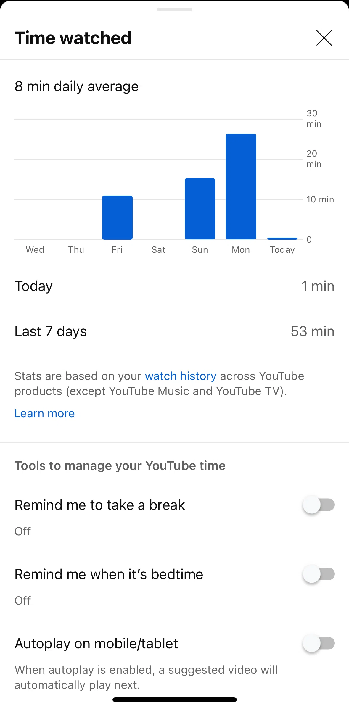 Youtube Screen 1 screen in the Setting sleep reminder flow