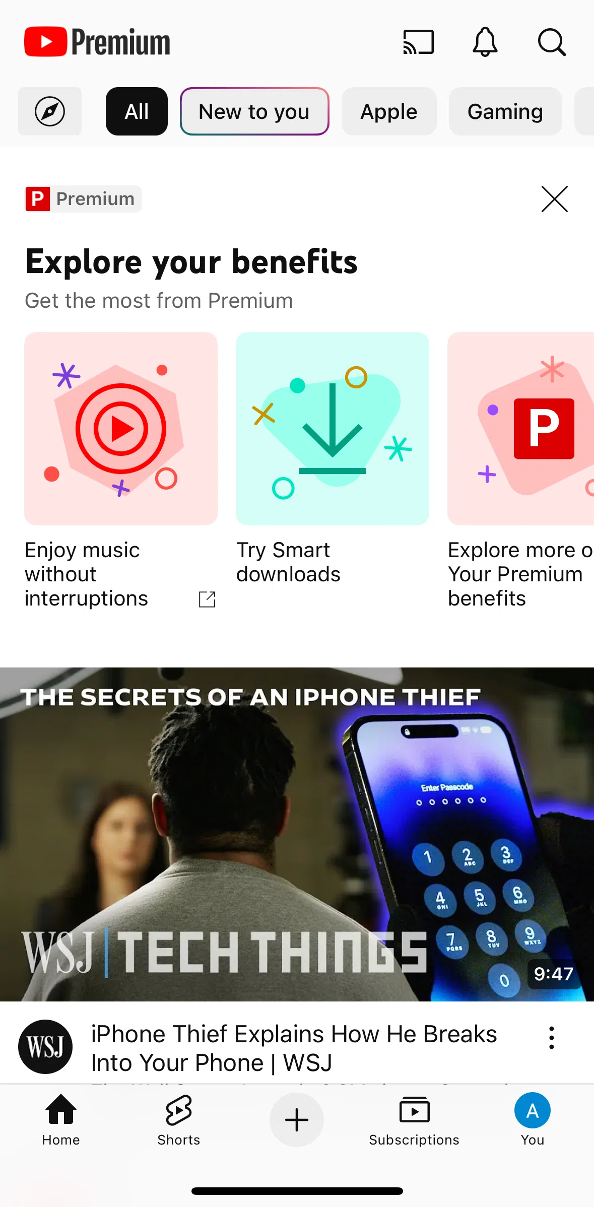 Youtube Screen 1 screen in the Subscriptions flow