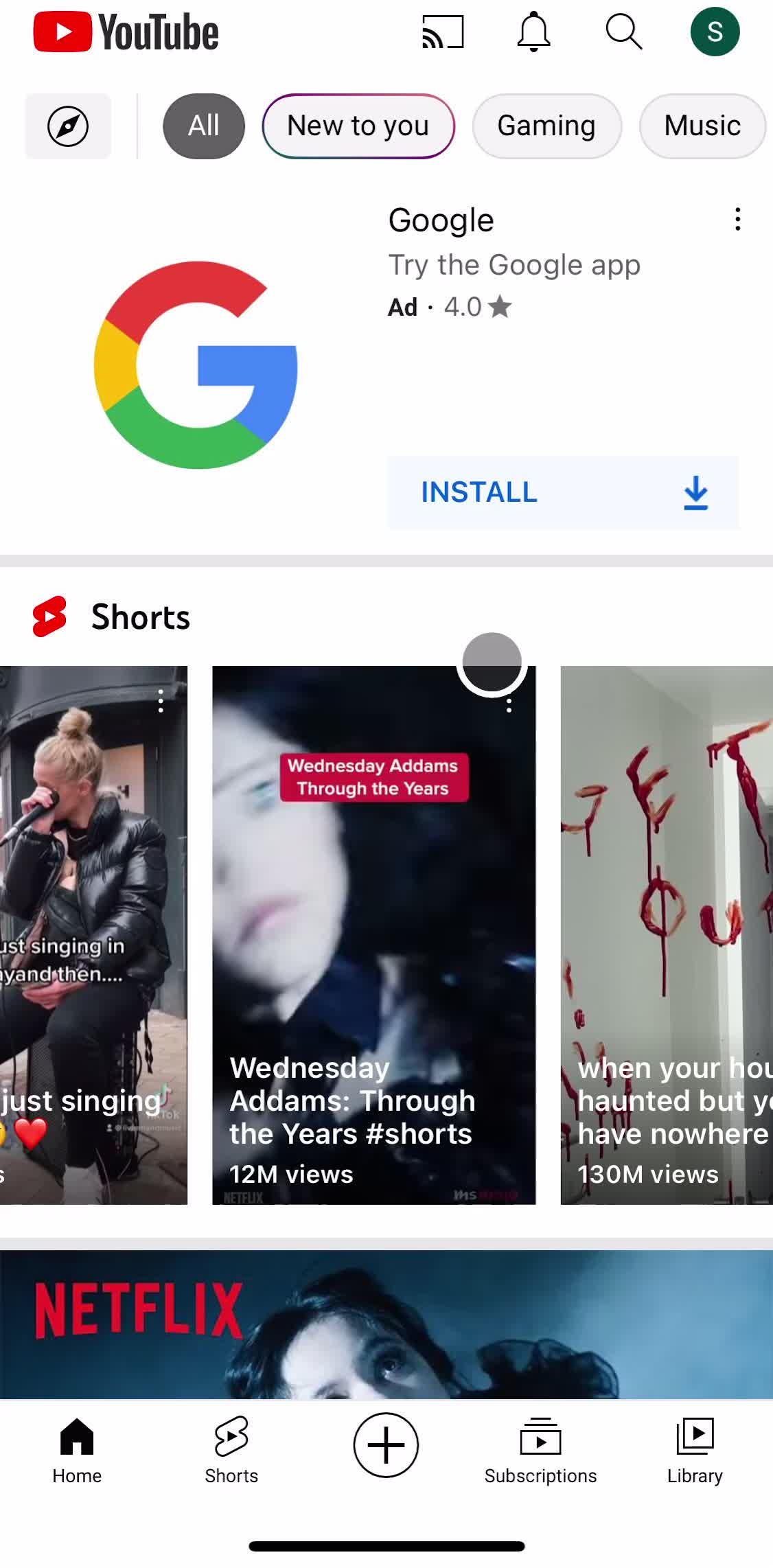 Youtube Home screen in the Upgrading Your Account flow