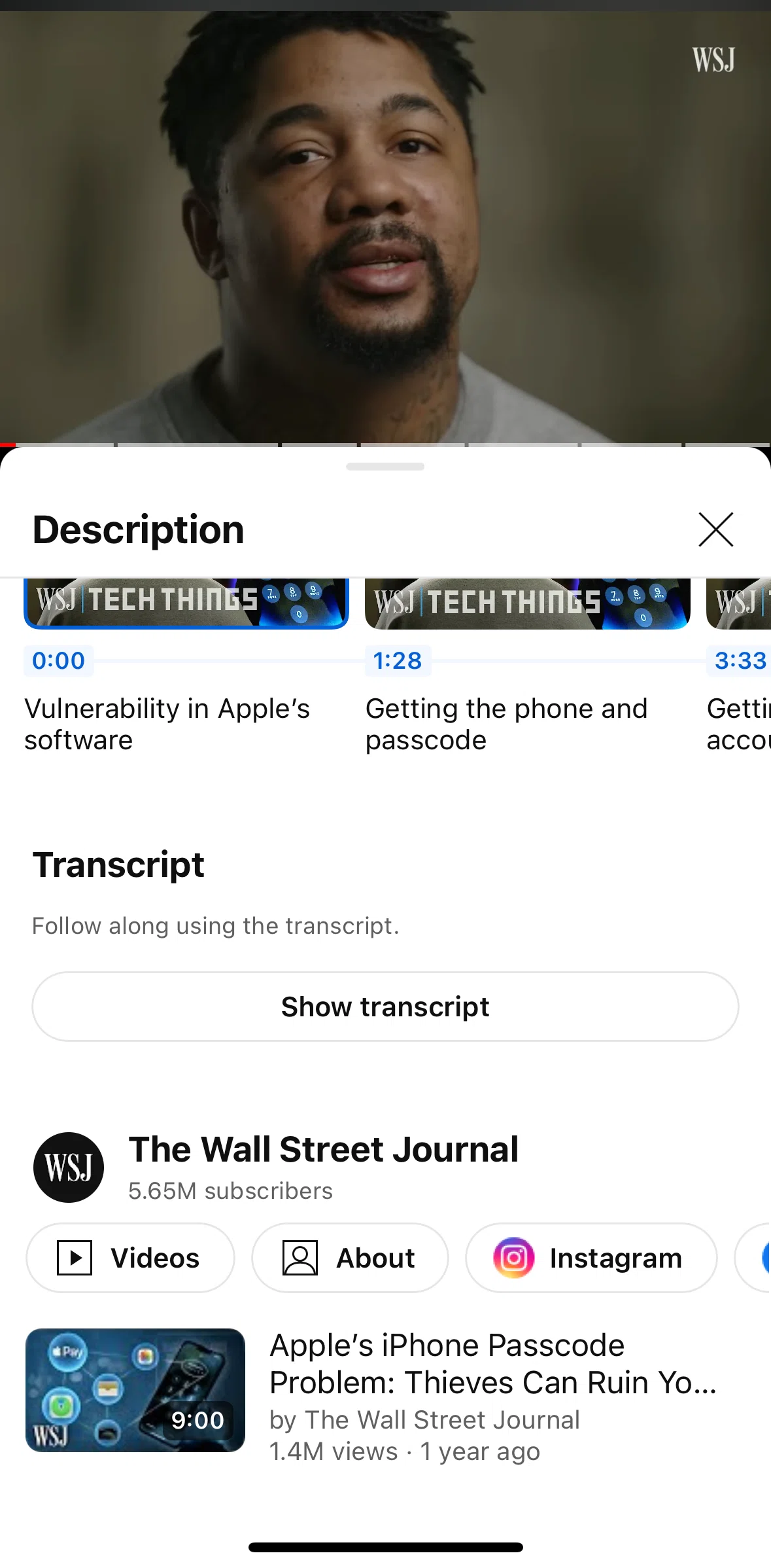 Youtube Screen 1 screen in the Video transcript flow