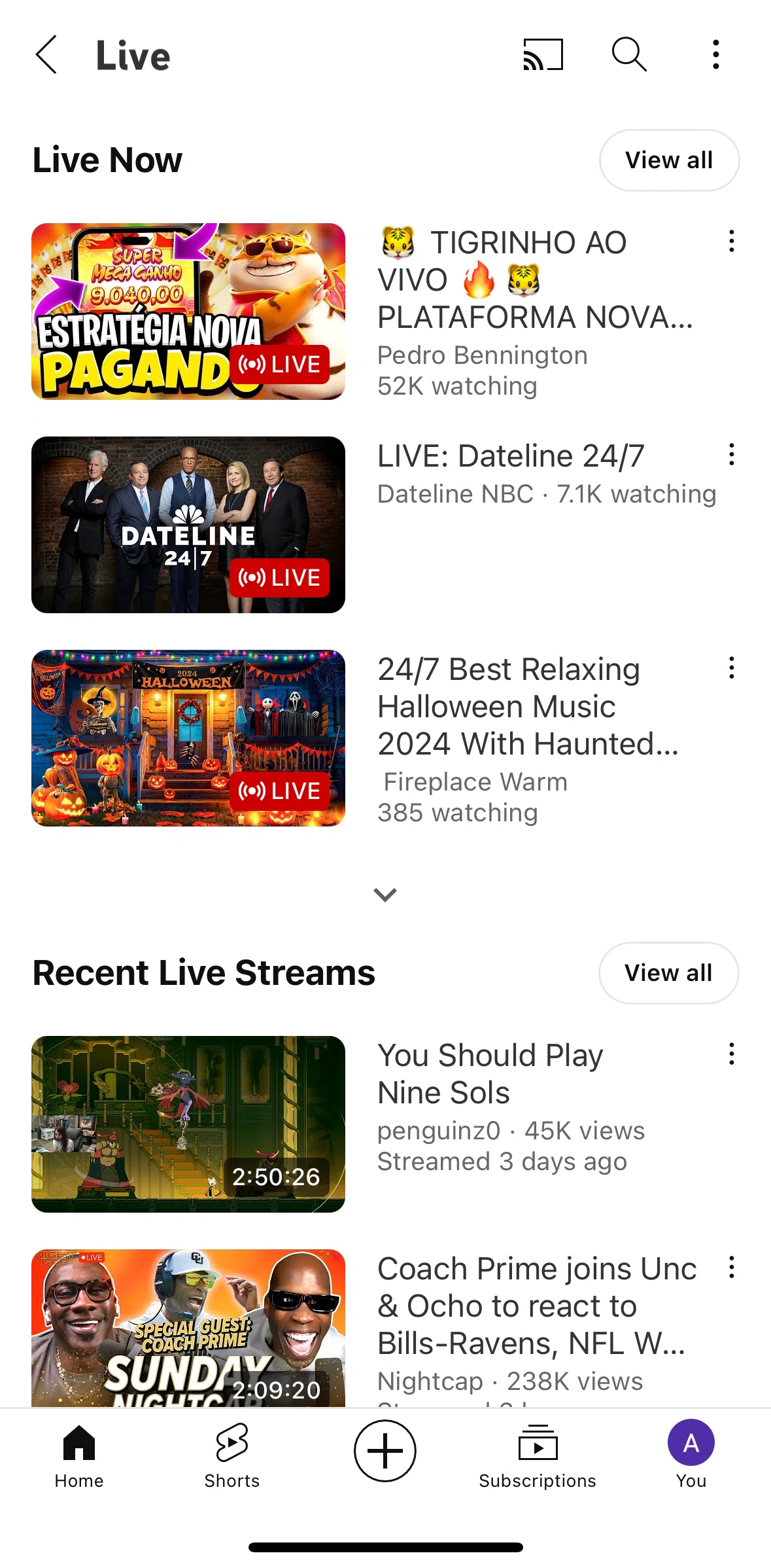 Youtube Screen 1 screen in the Watching a live video flow
