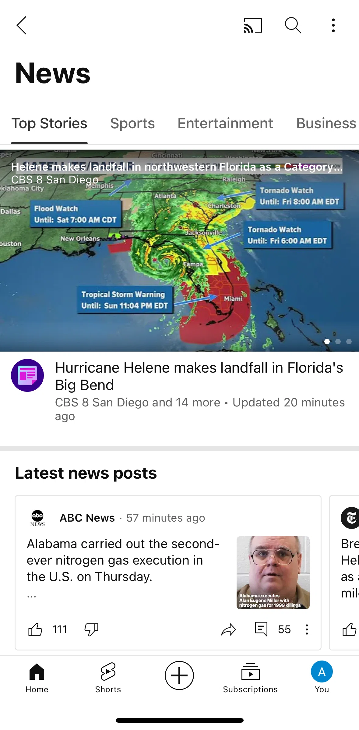 Youtube Screen 1 screen in the Watching a news story flow