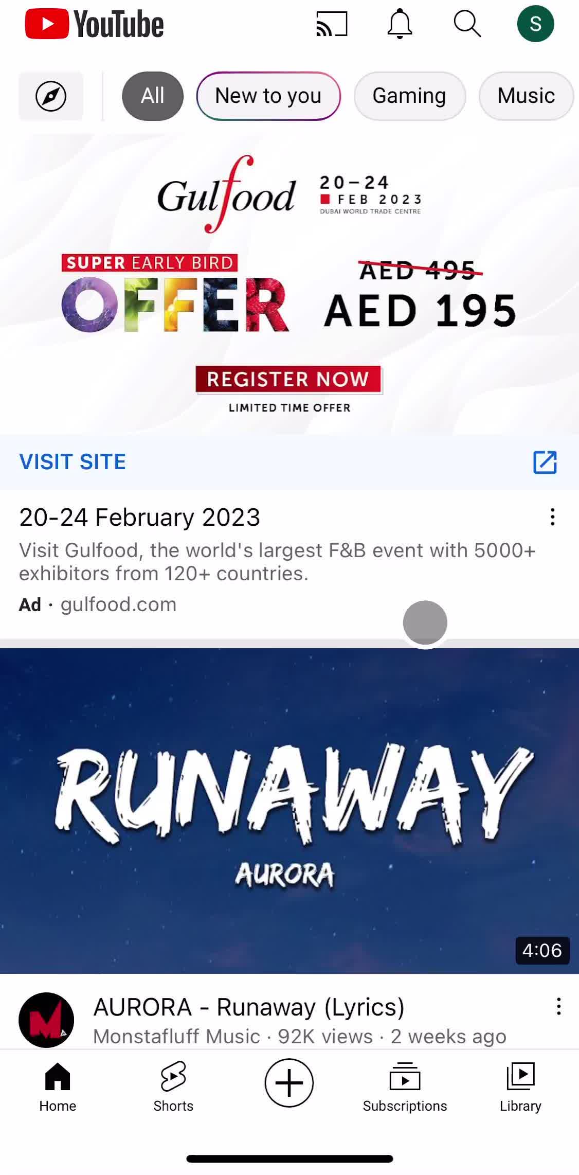 Youtube Home screen in the Watching Videos flow