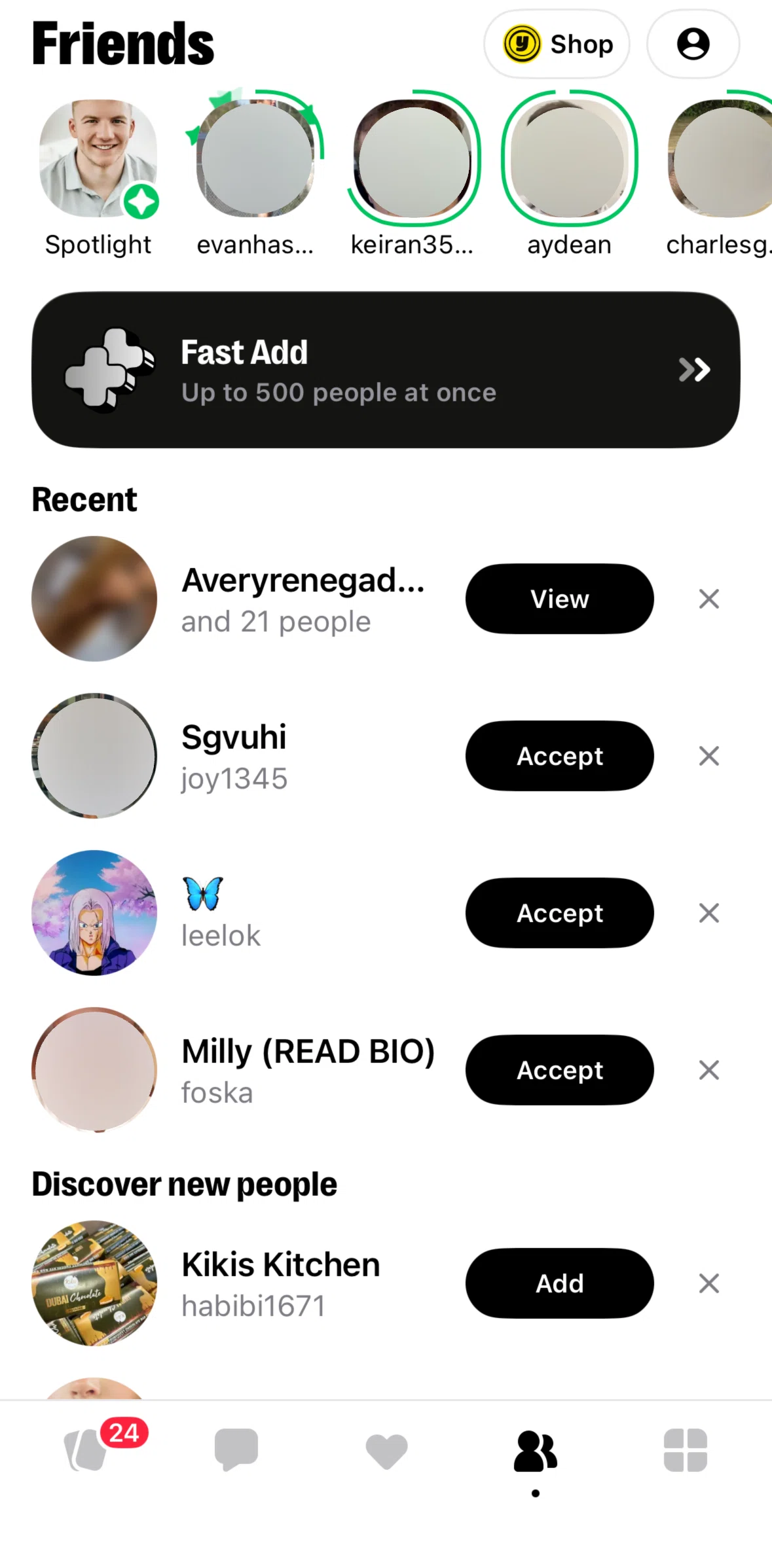 Yubo Screen screen in the Accepting a friend flow