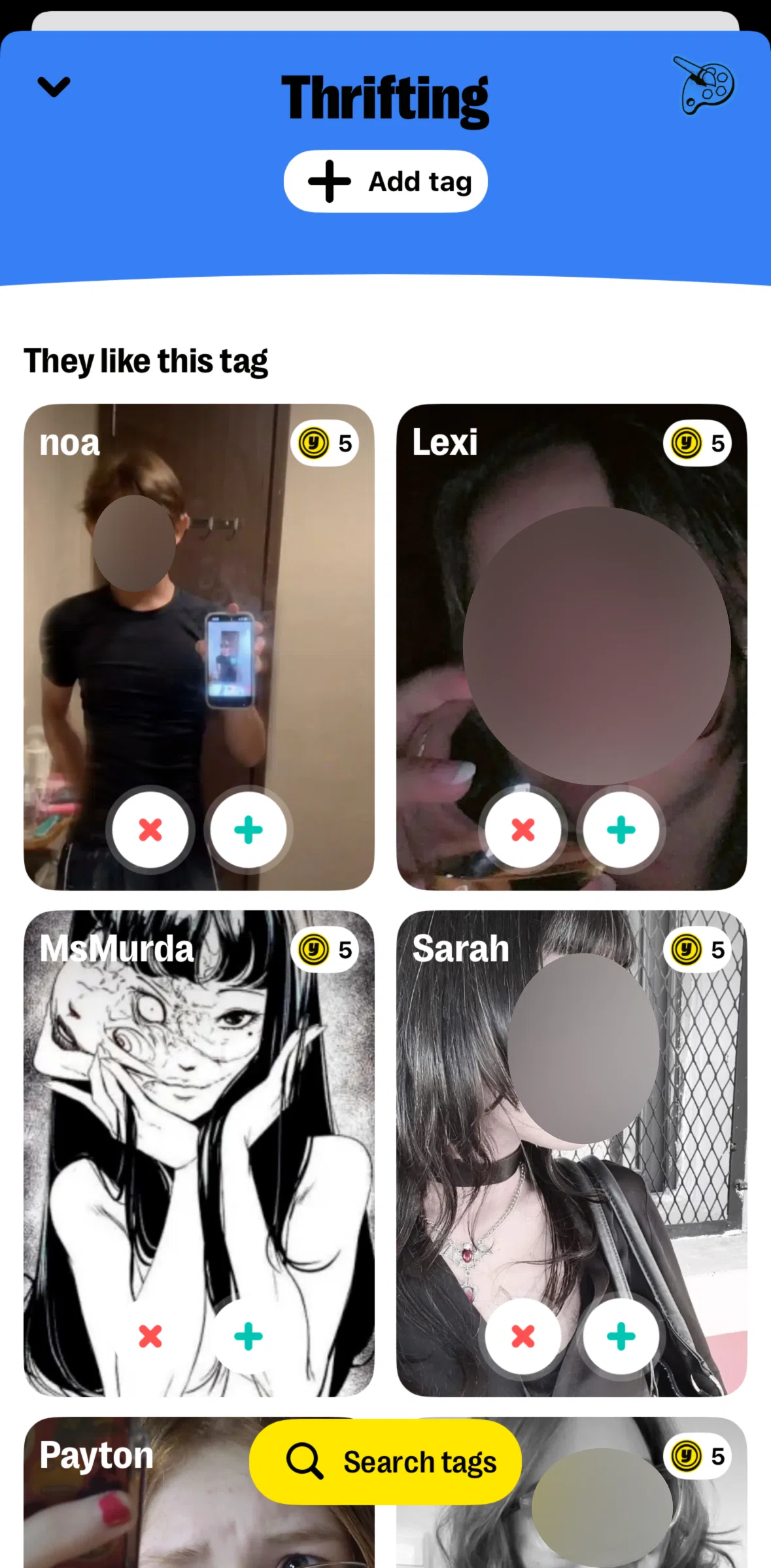 Yubo Screen screen in the Adding a tag flow