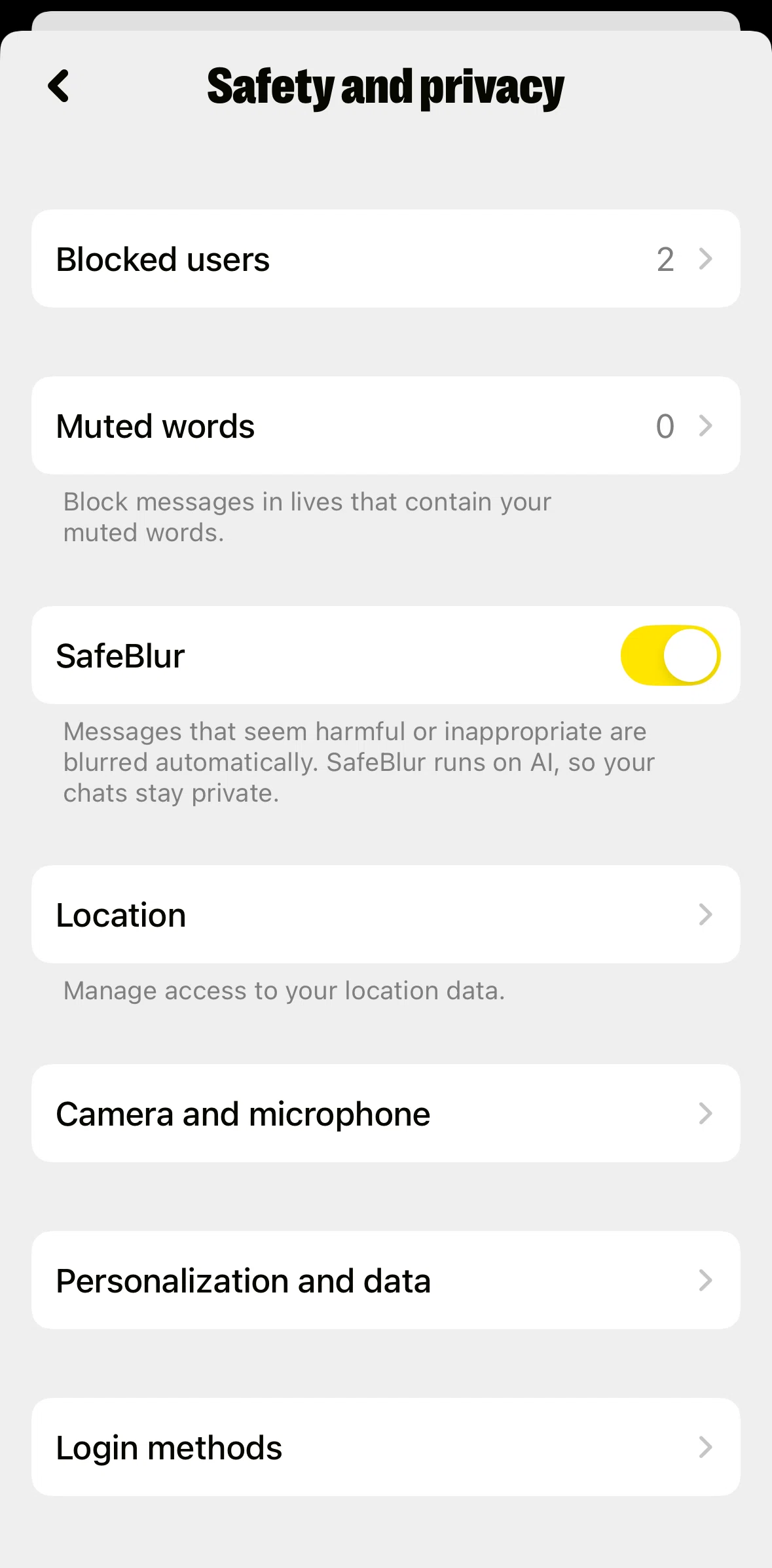 Yubo Screen screen in the Blocked users flow
