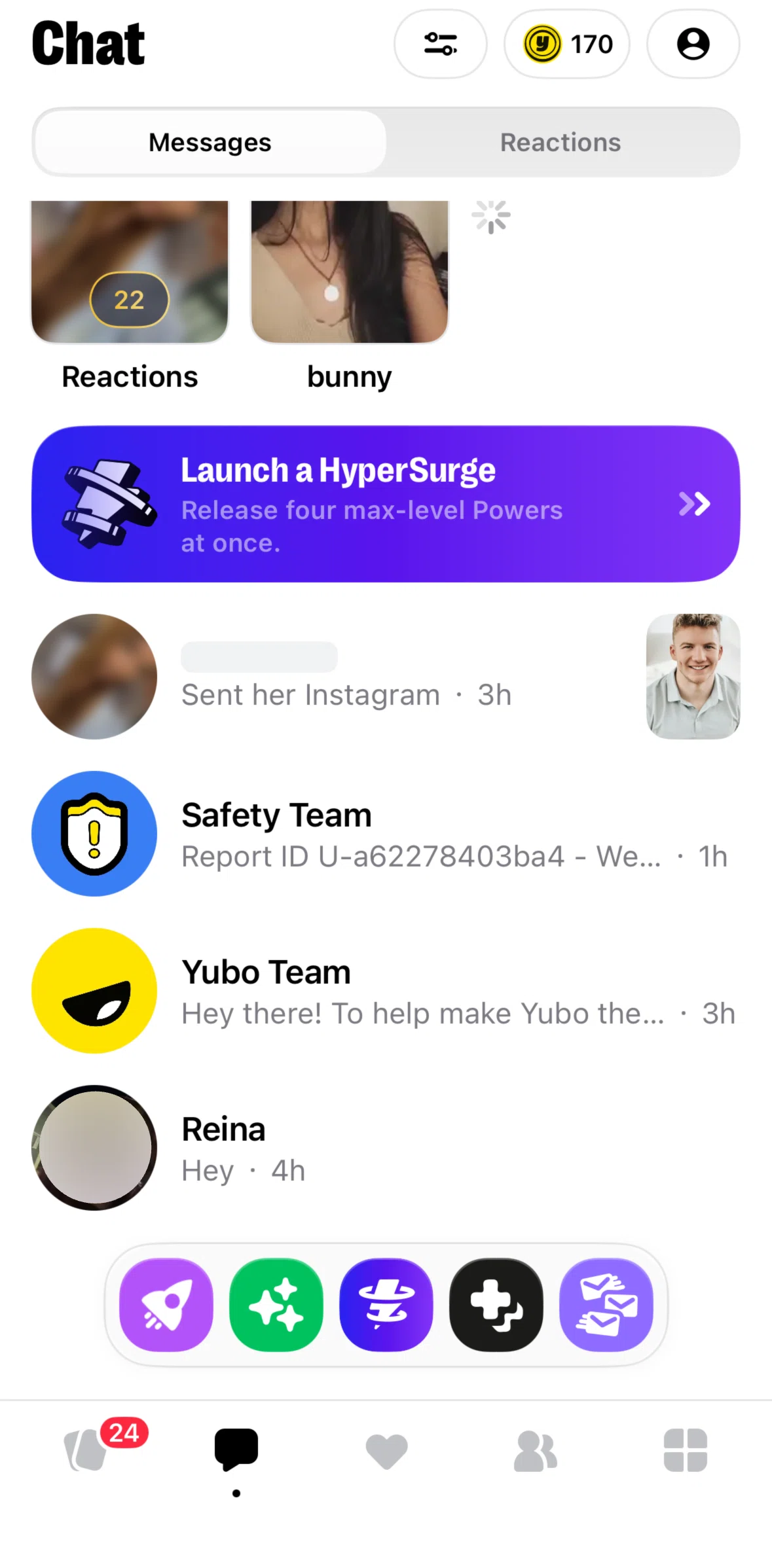 Yubo Screen screen in the Send a blast flow