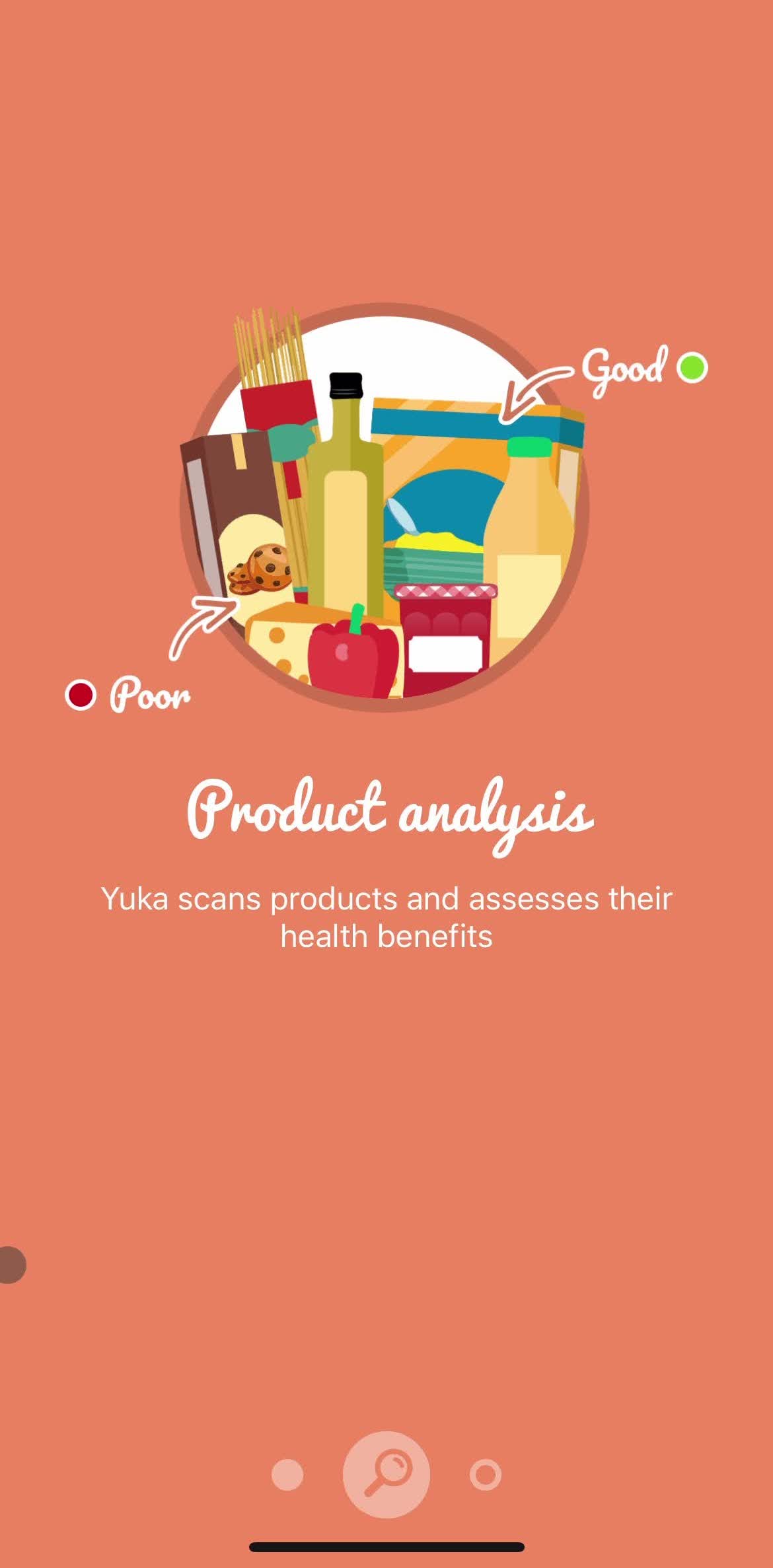 Yuka Guide slides screen in the Onboarding flow