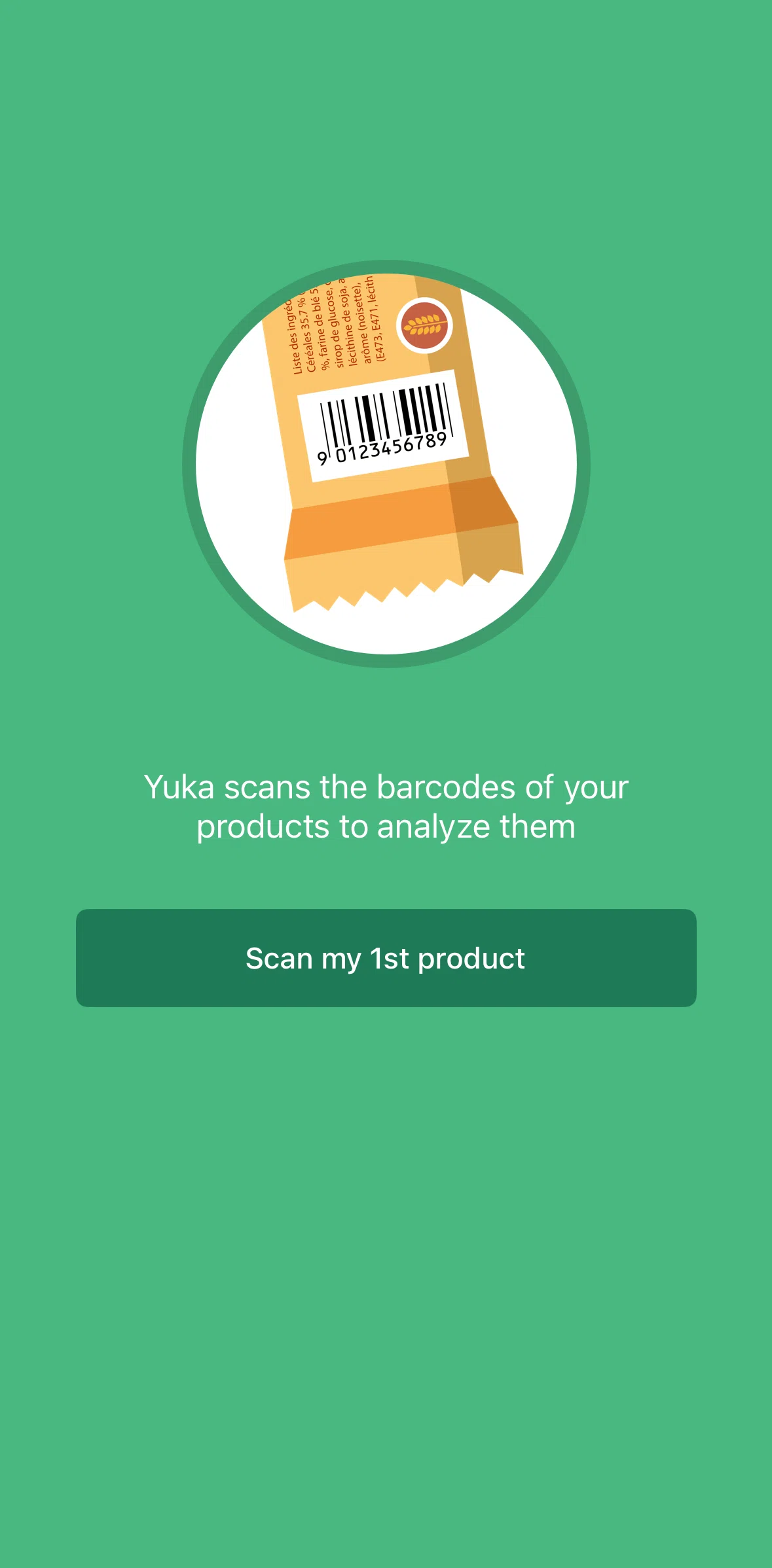 Yuka Screen 1 screen in the Scanning a product flow