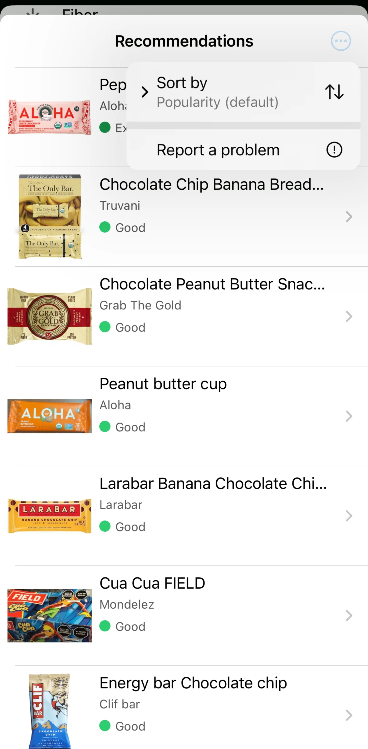 Yuka Screen 1 screen in the Sorting recommendations flow