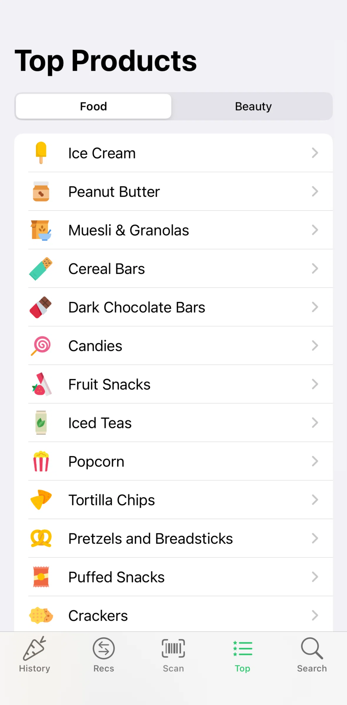 Yuka Screen 1 screen in the Top products flow
