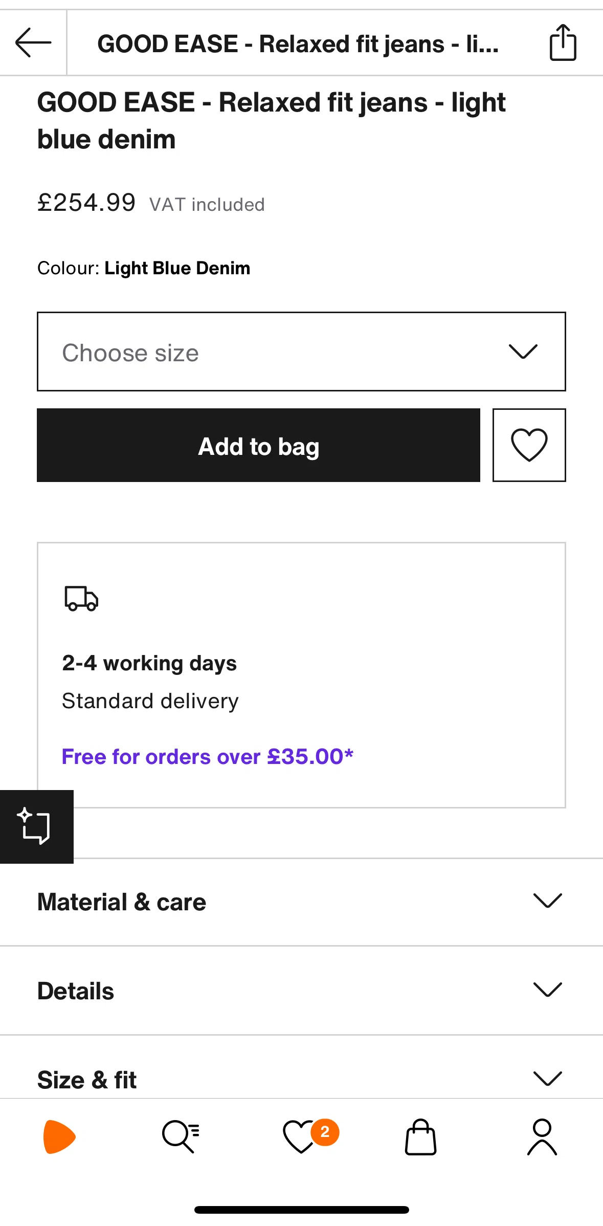 Zalando Screen screen in the Adding a product to bag flow