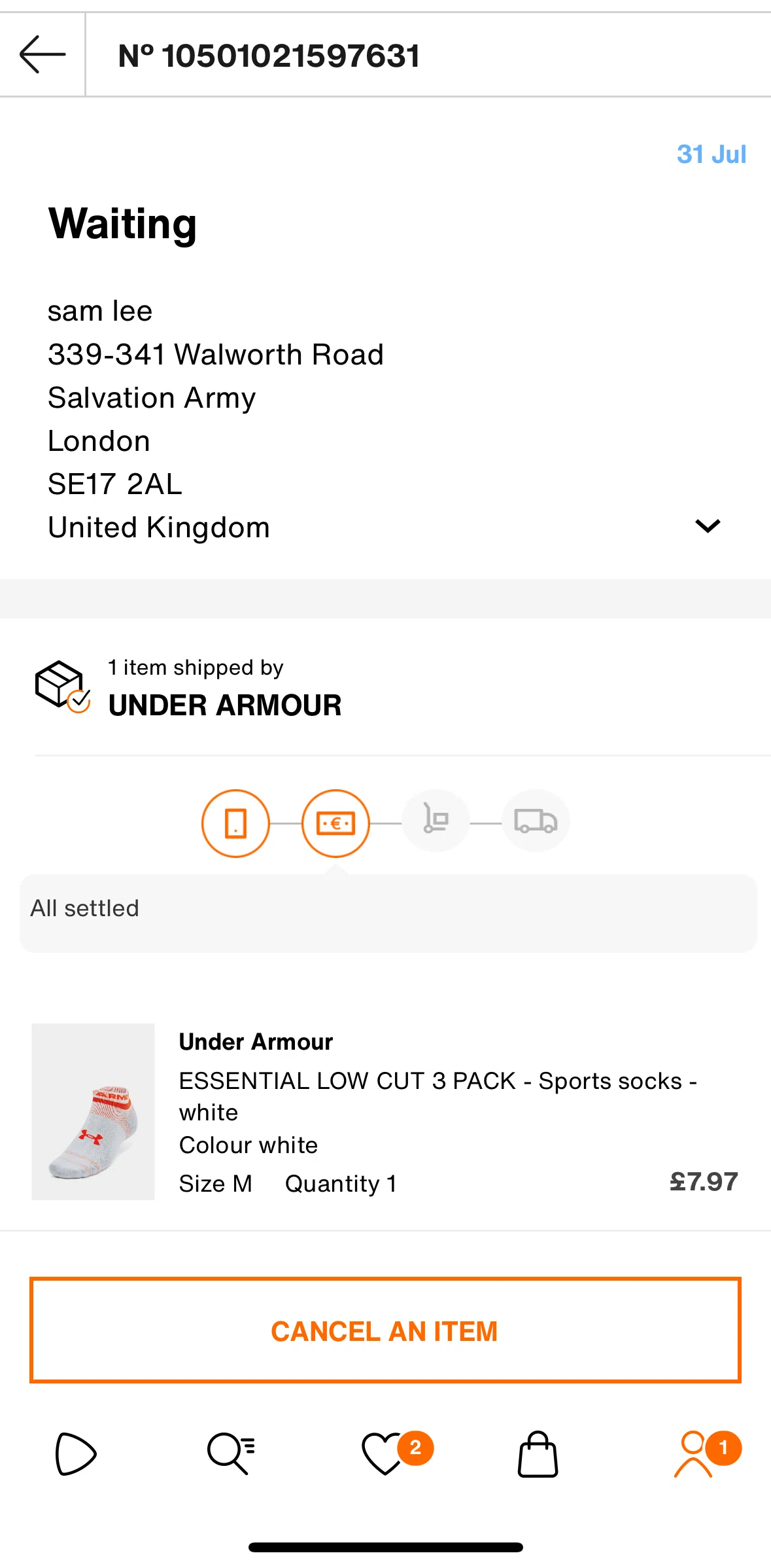 Zalando Screen screen in the Canceling an order flow