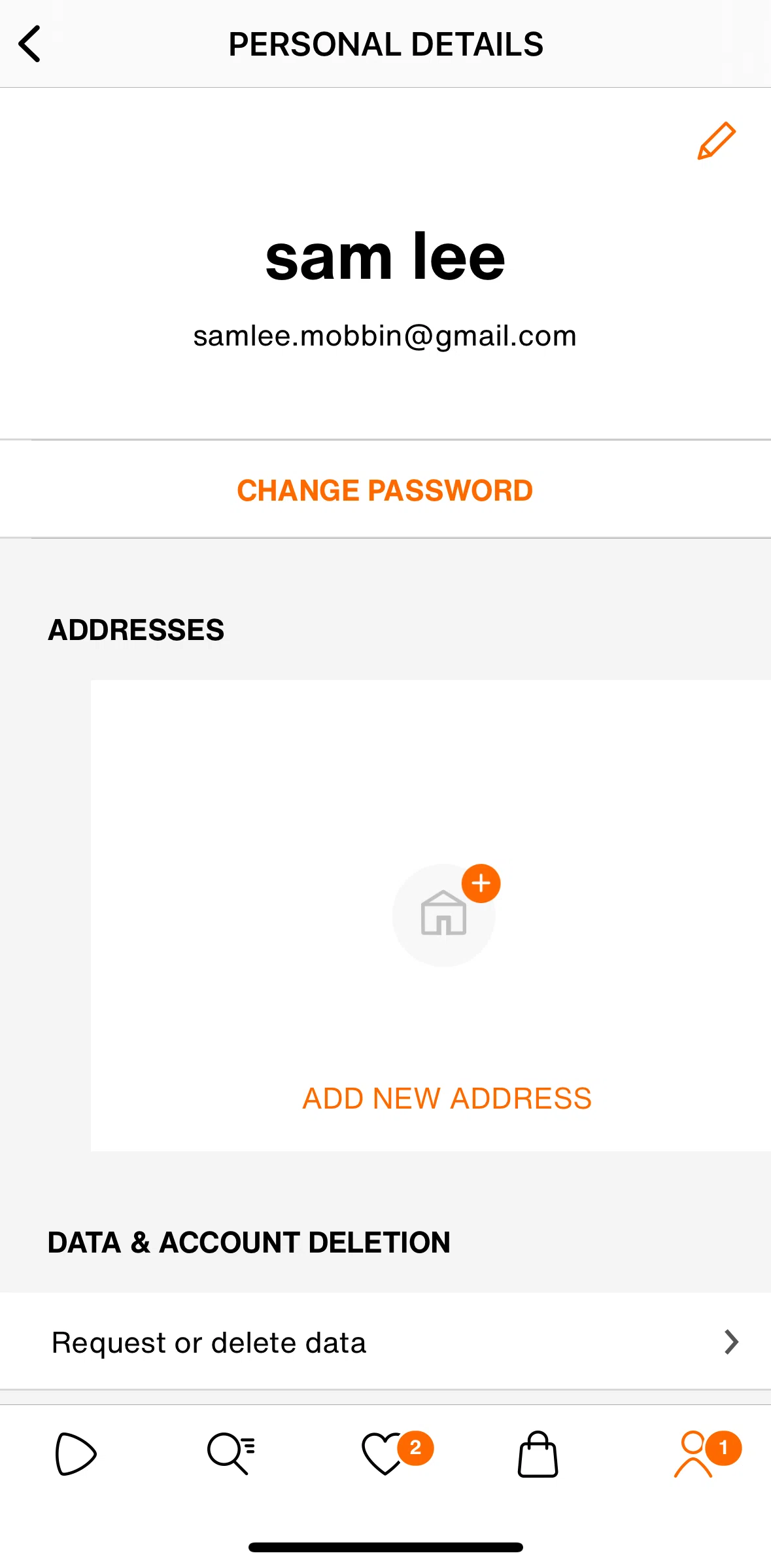 Zalando Screen screen in the Changing password flow