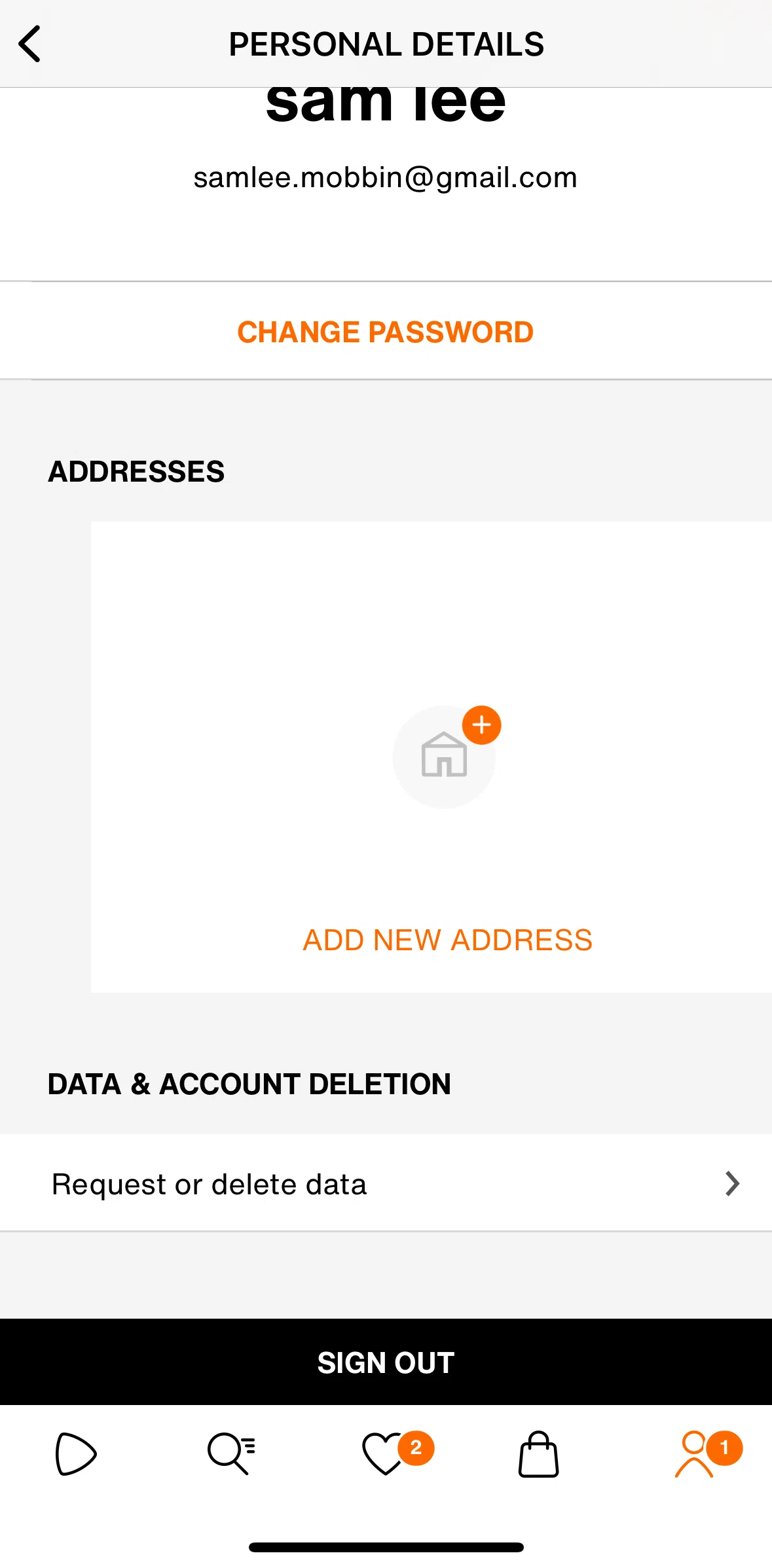 Zalando Screen screen in the Data and account deletion flow
