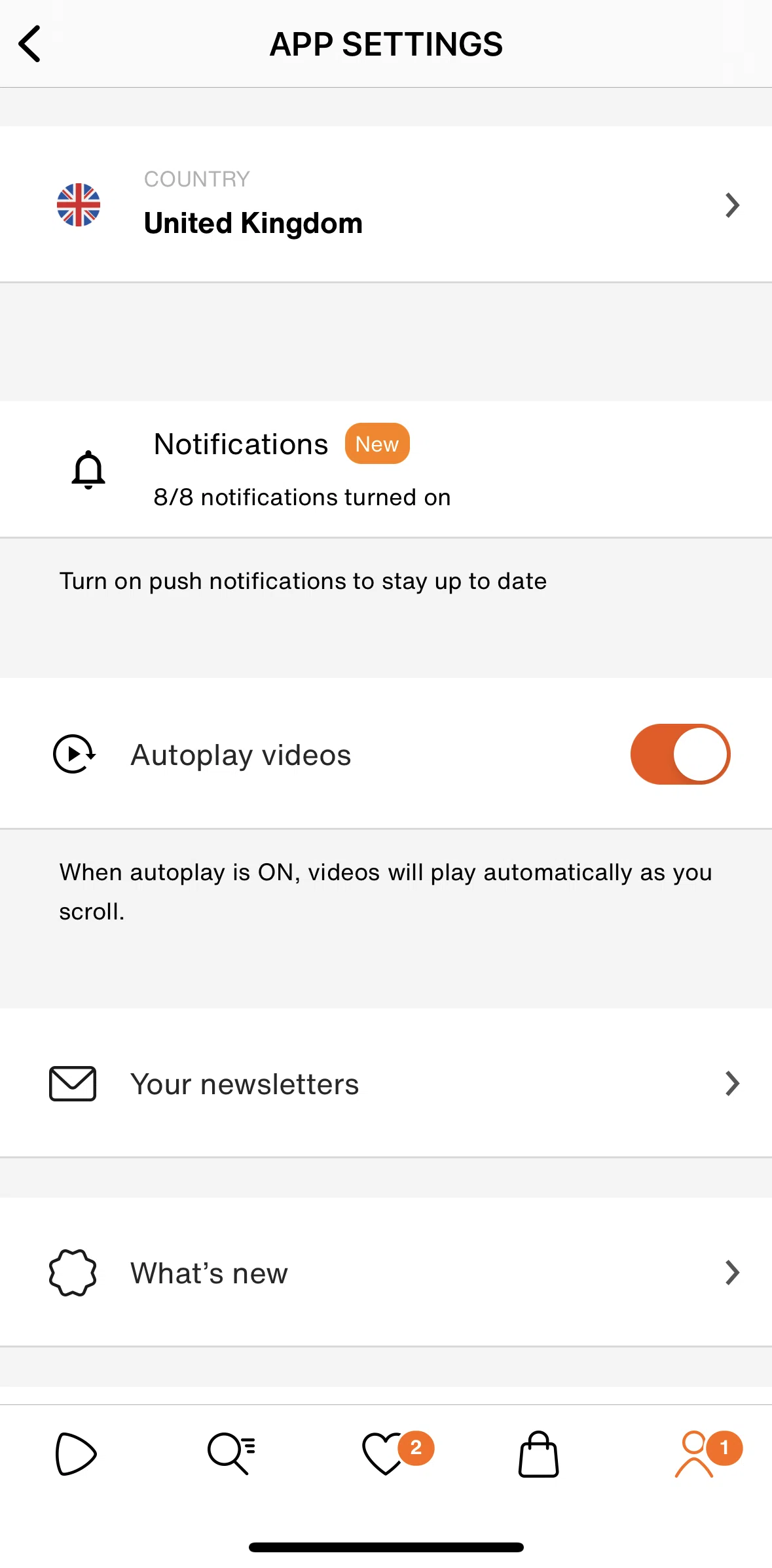 Zalando Screen screen in the Disabling autoplay videos flow