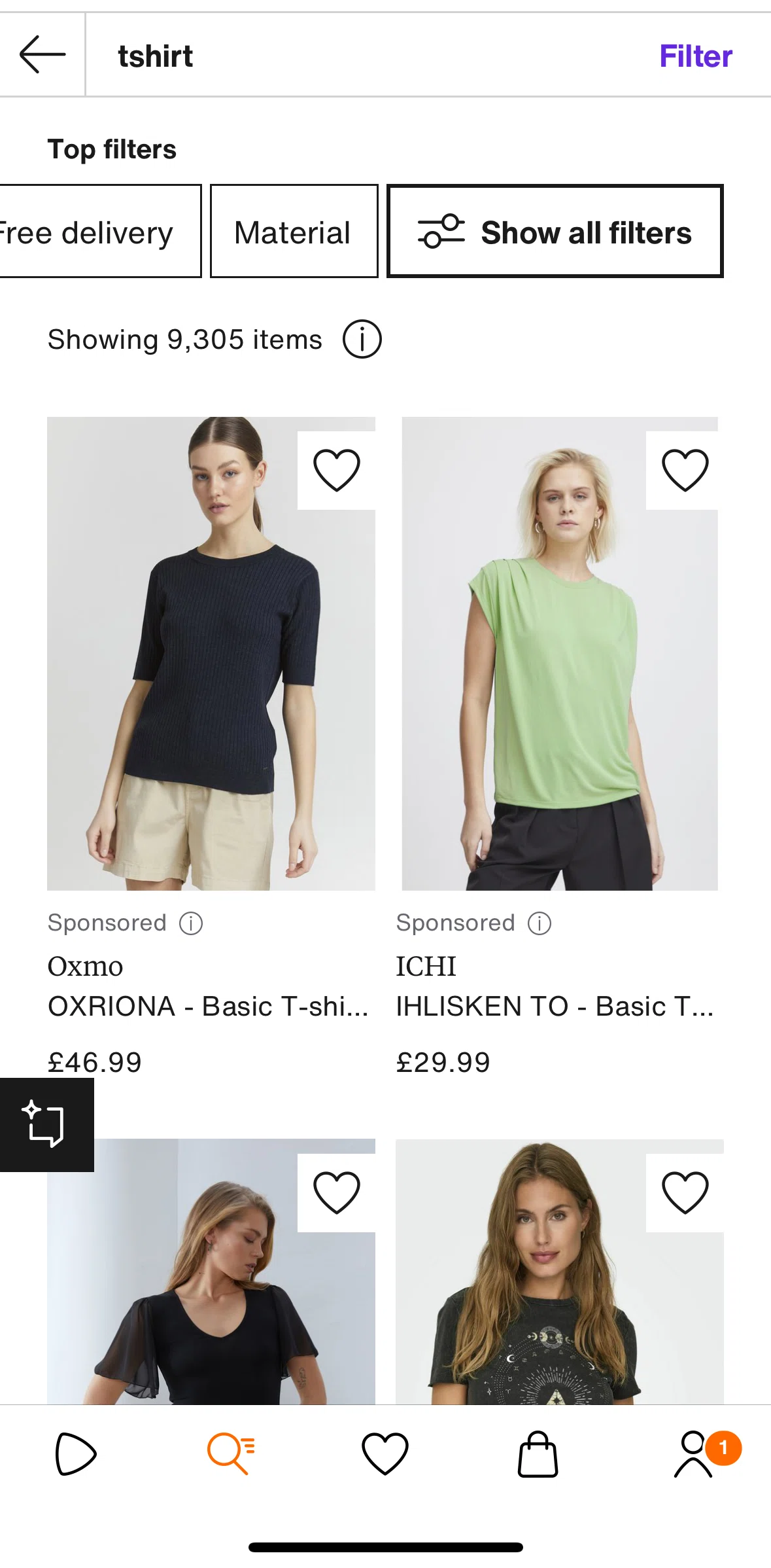 Zalando Screen screen in the Filtering items flow
