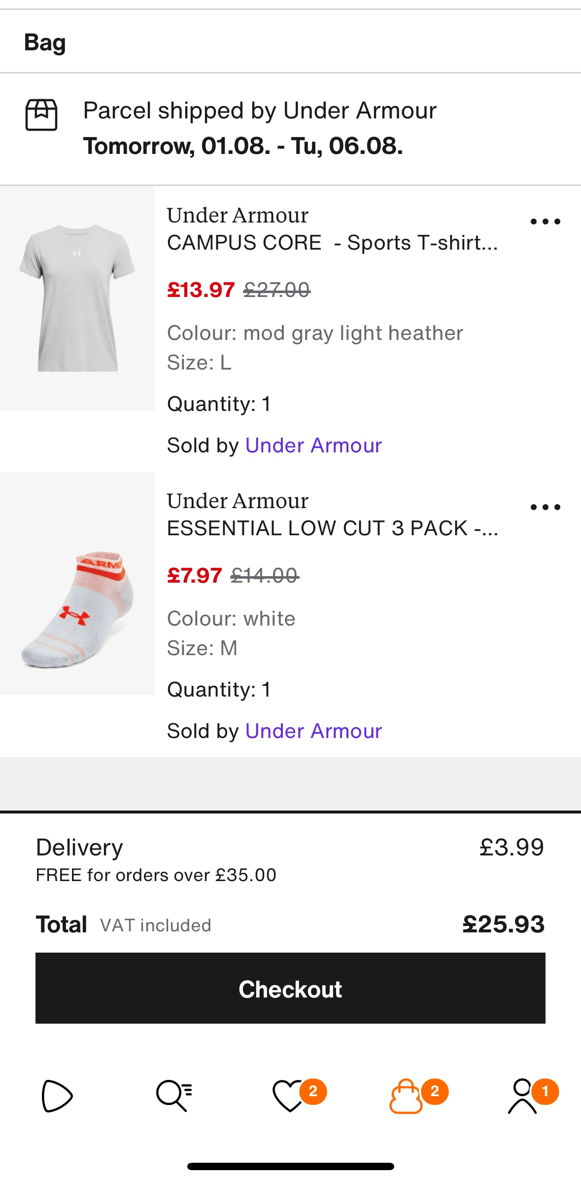 Zalando Screen screen in the Item options flow