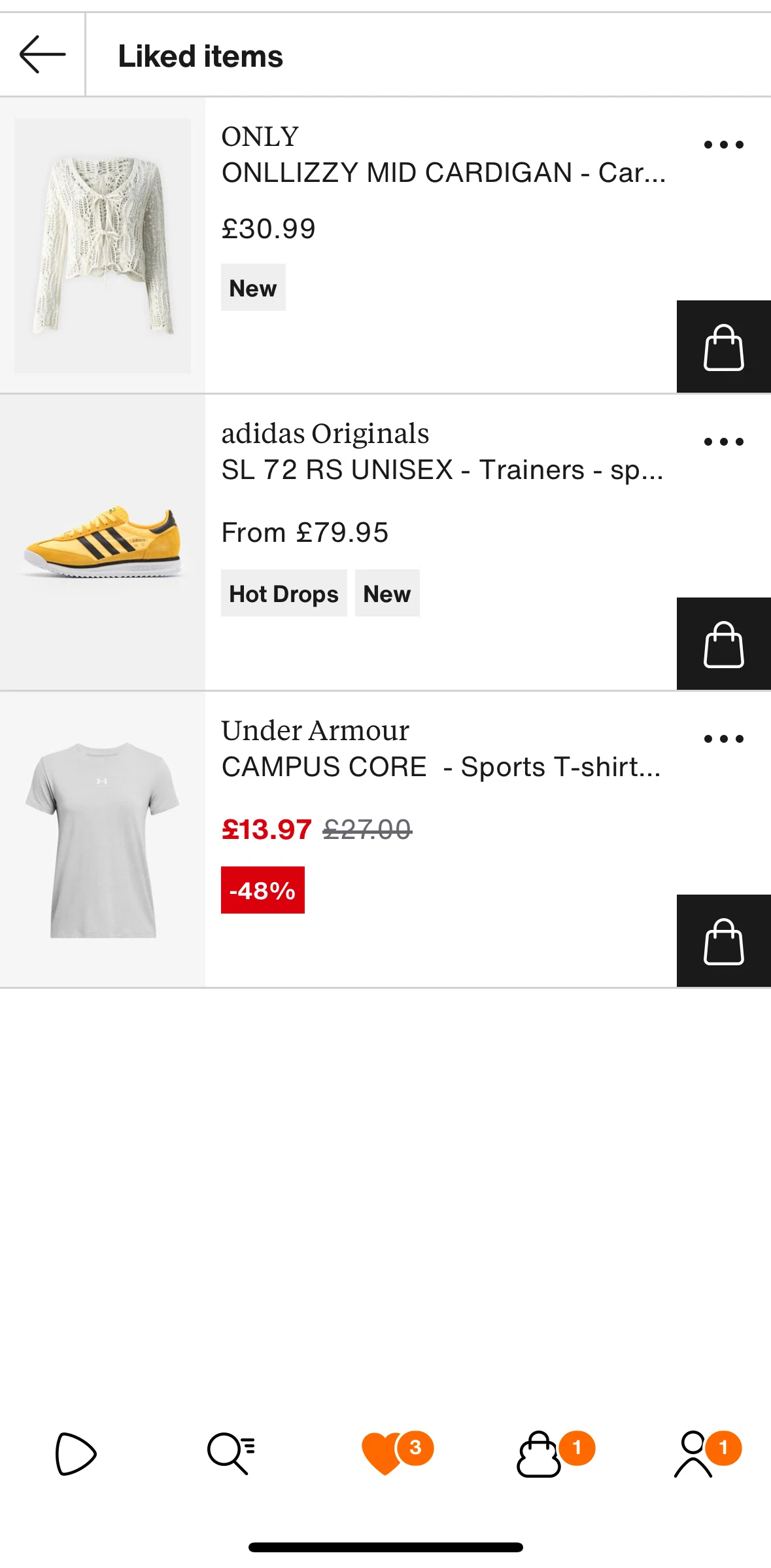 Zalando Screen screen in the Removing liked item flow