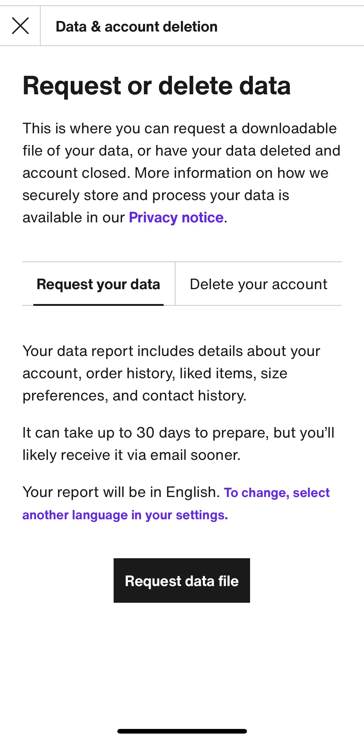 Zalando Screen screen in the Requesting data flow