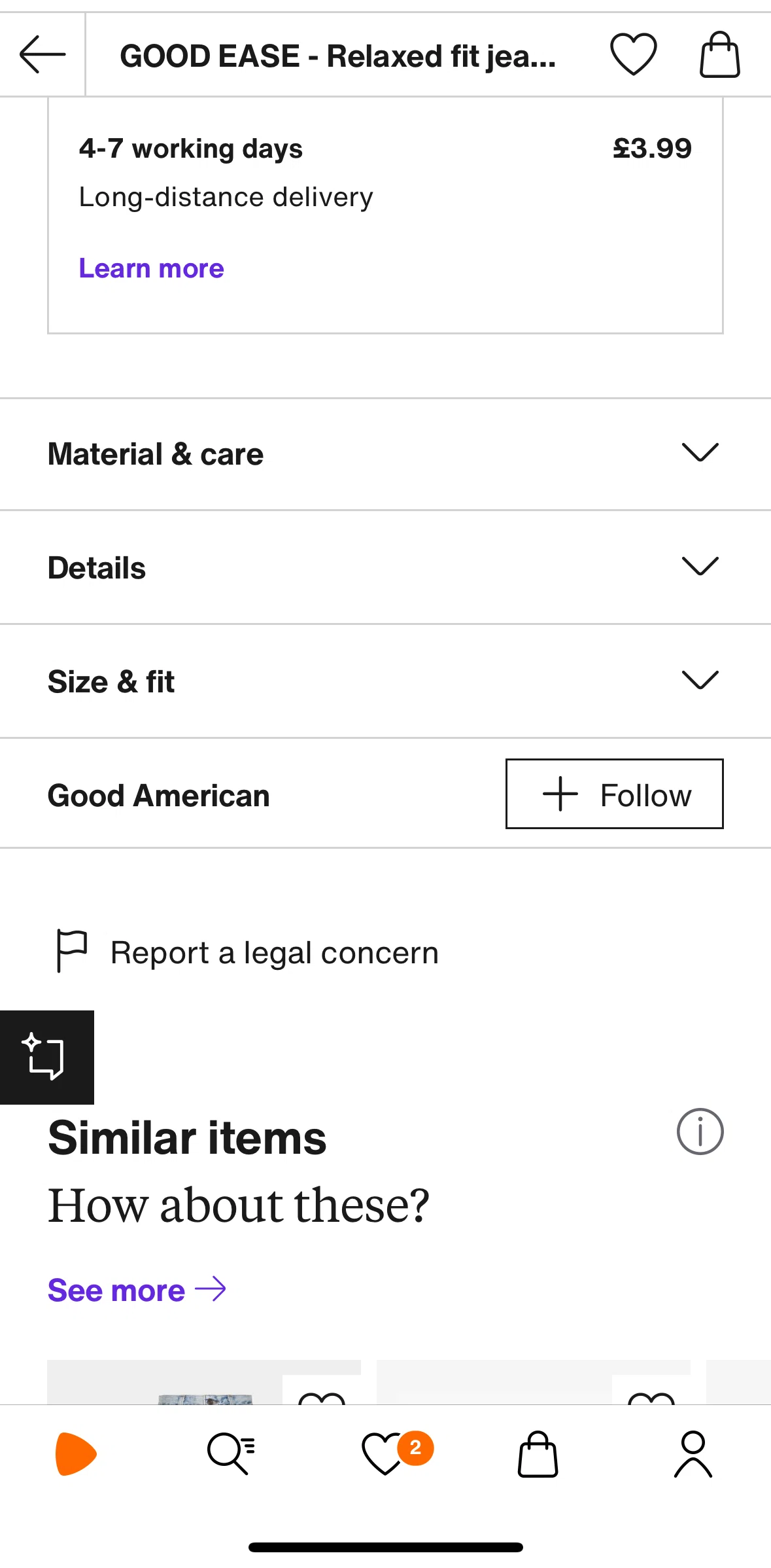 Zalando Screen screen in the Size guide flow