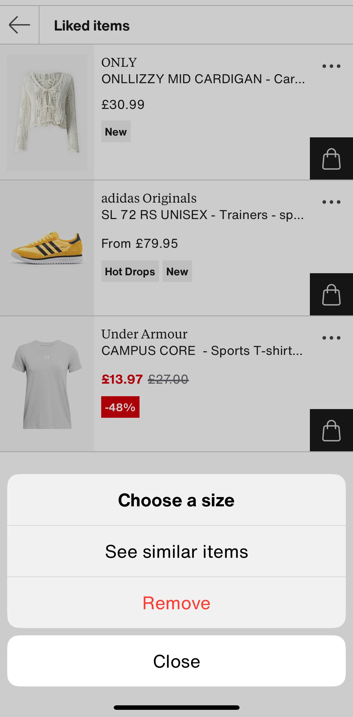 Zalando Screen screen in the View similar items flow