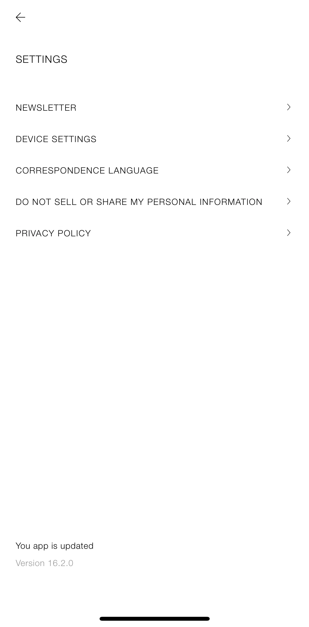 Zara Screen screen in the Changing newsletter settings flow