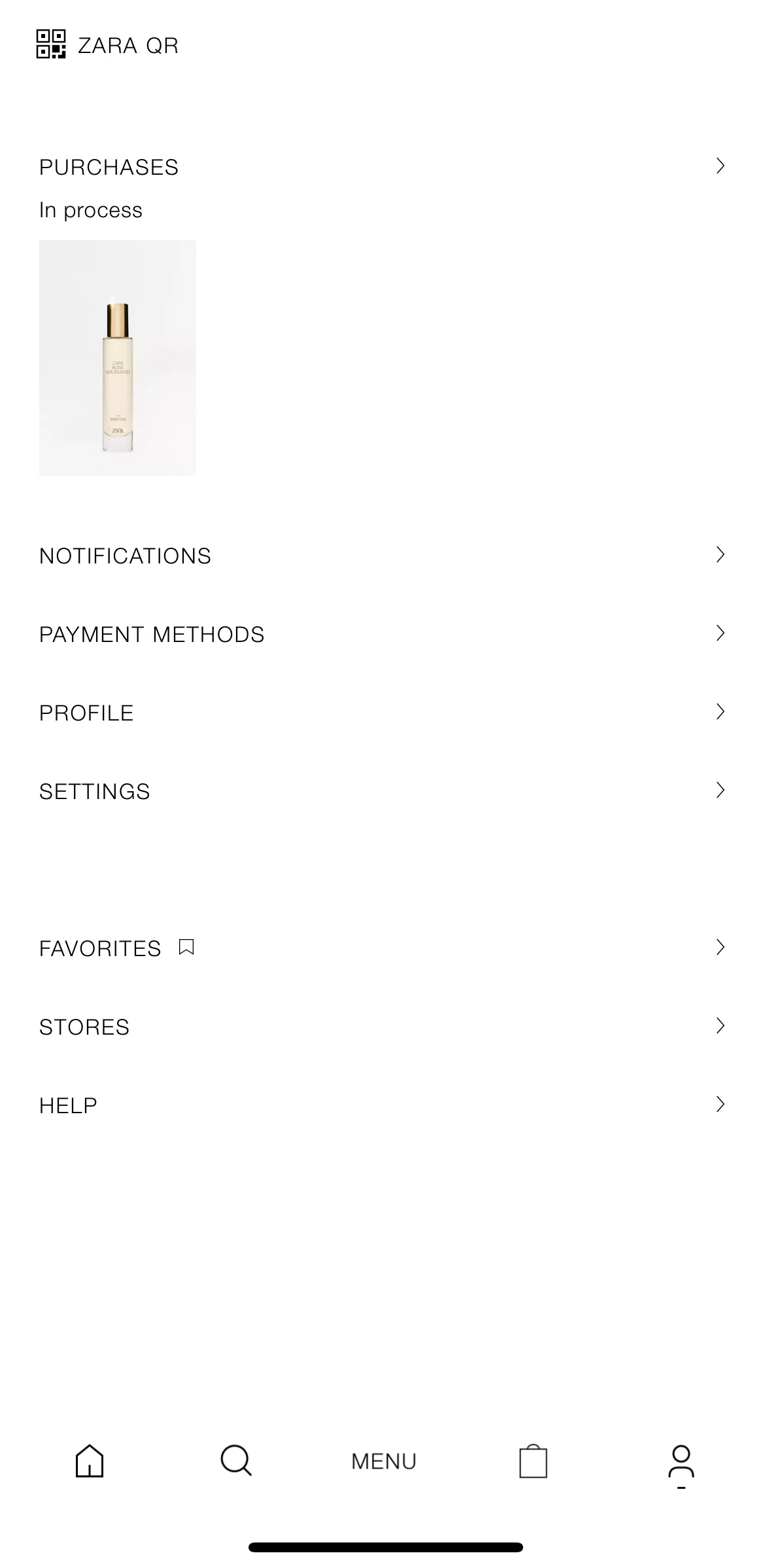 Zara Screen screen in the My profile flow