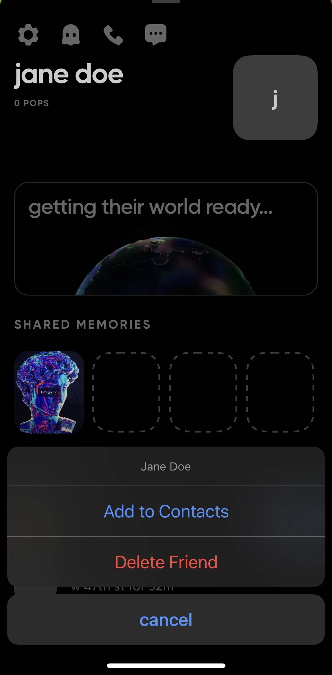 Zenly Screen screen in the Adding to contacts flow