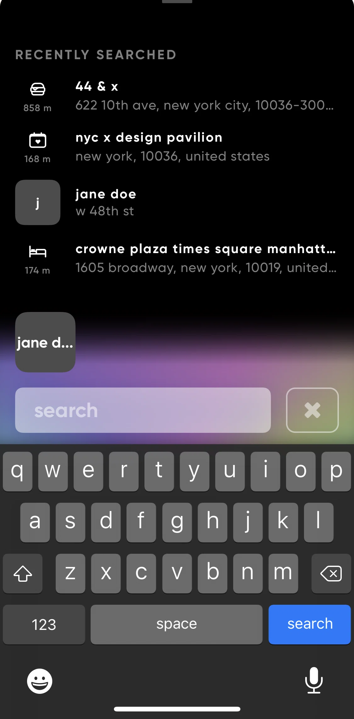 Zenly Screen screen in the Deleting a search flow