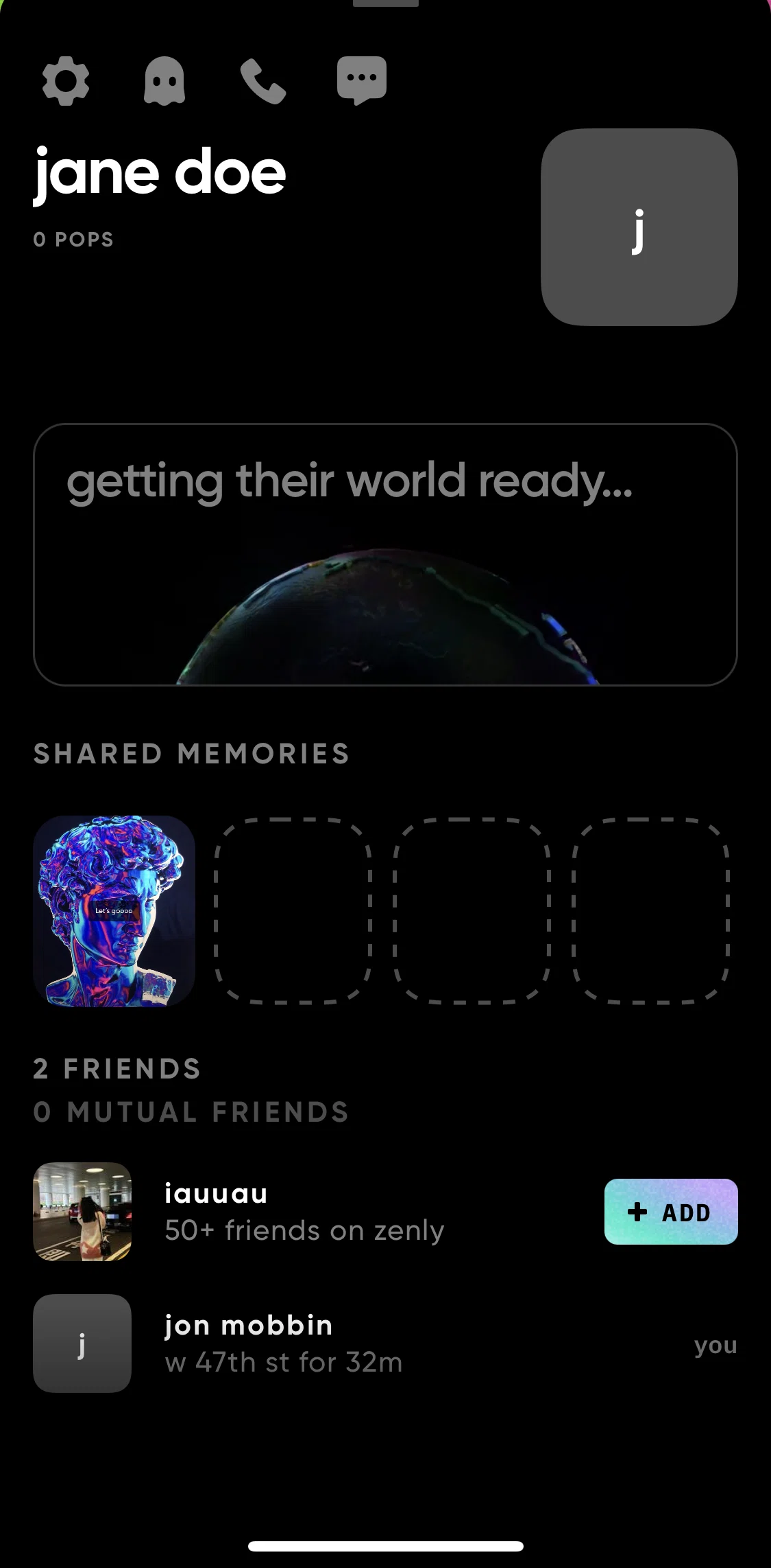 Zenly Screen screen in the Friend profile options flow