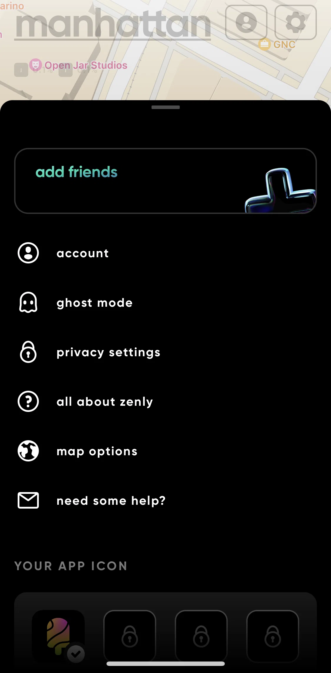 Zenly Screen screen in the Privacy settings flow
