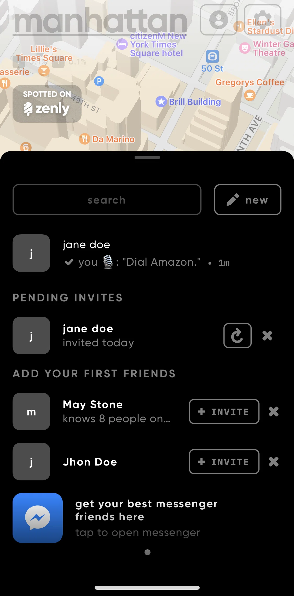 Zenly Screen screen in the Searching messages flow