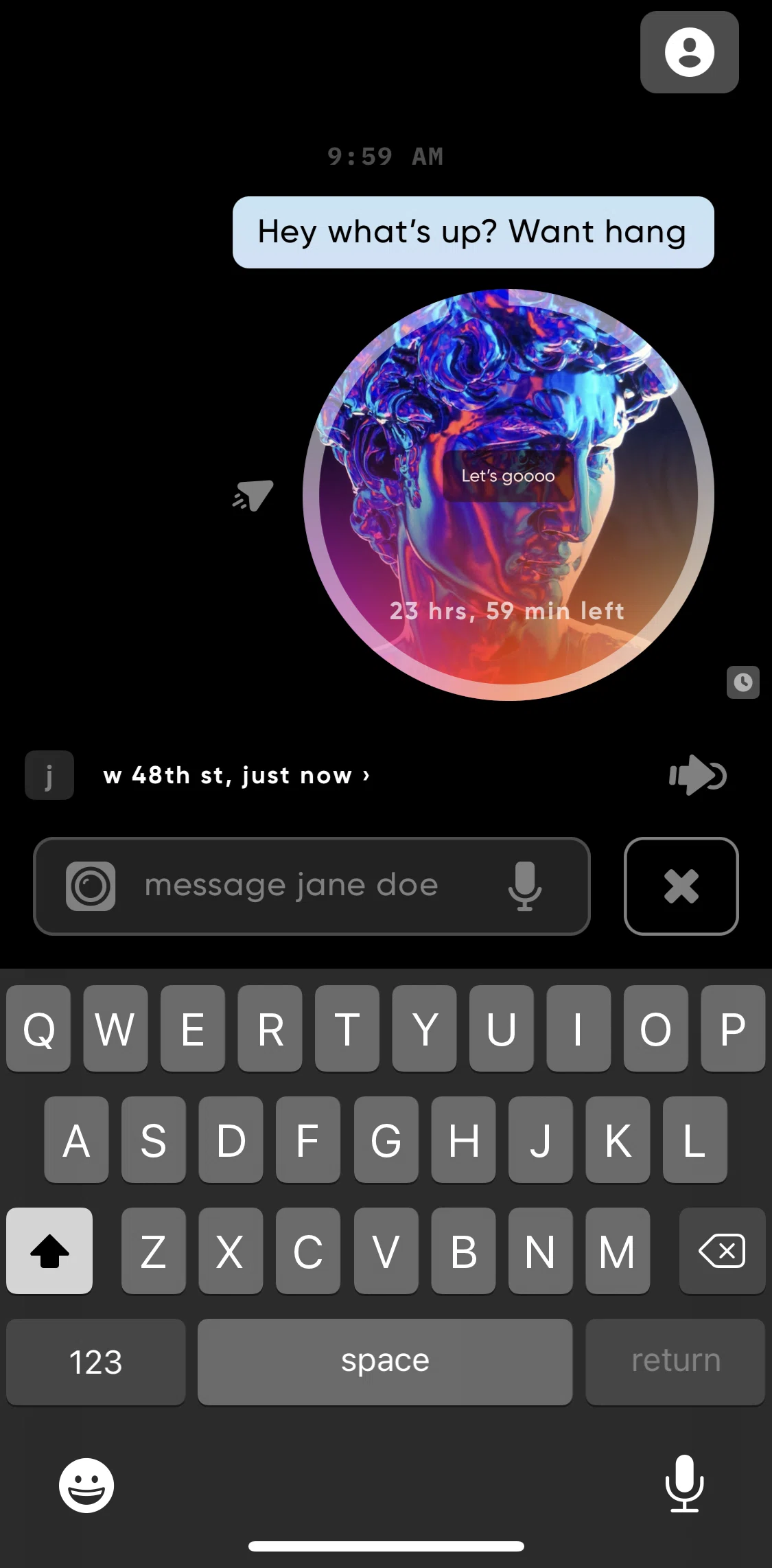 Zenly Screen screen in the Sending a rebound flow
