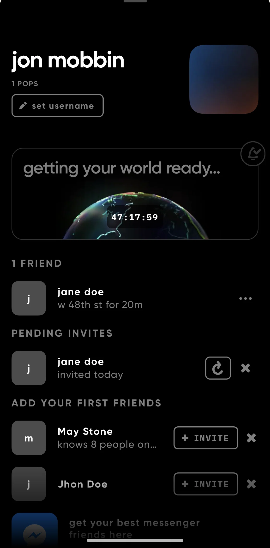 Zenly Screen screen in the Setting username flow