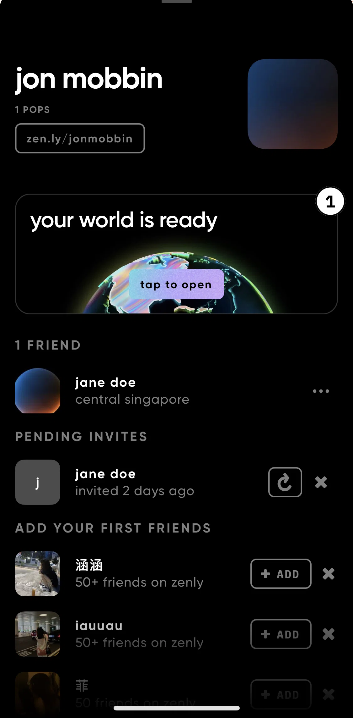 Zenly Screen screen in the Starting to share places flow