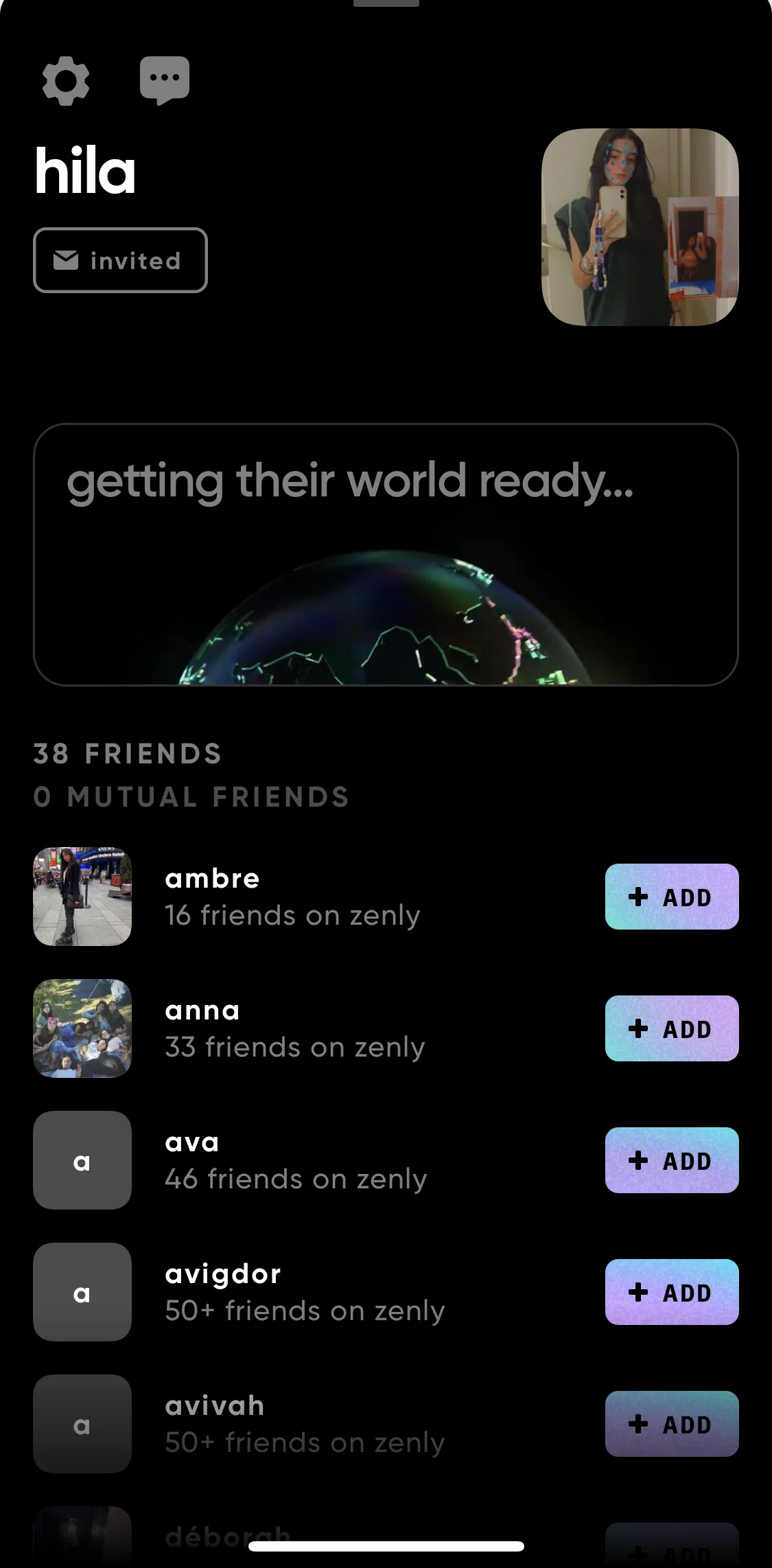 Zenly Screen screen in the User setting options flow
