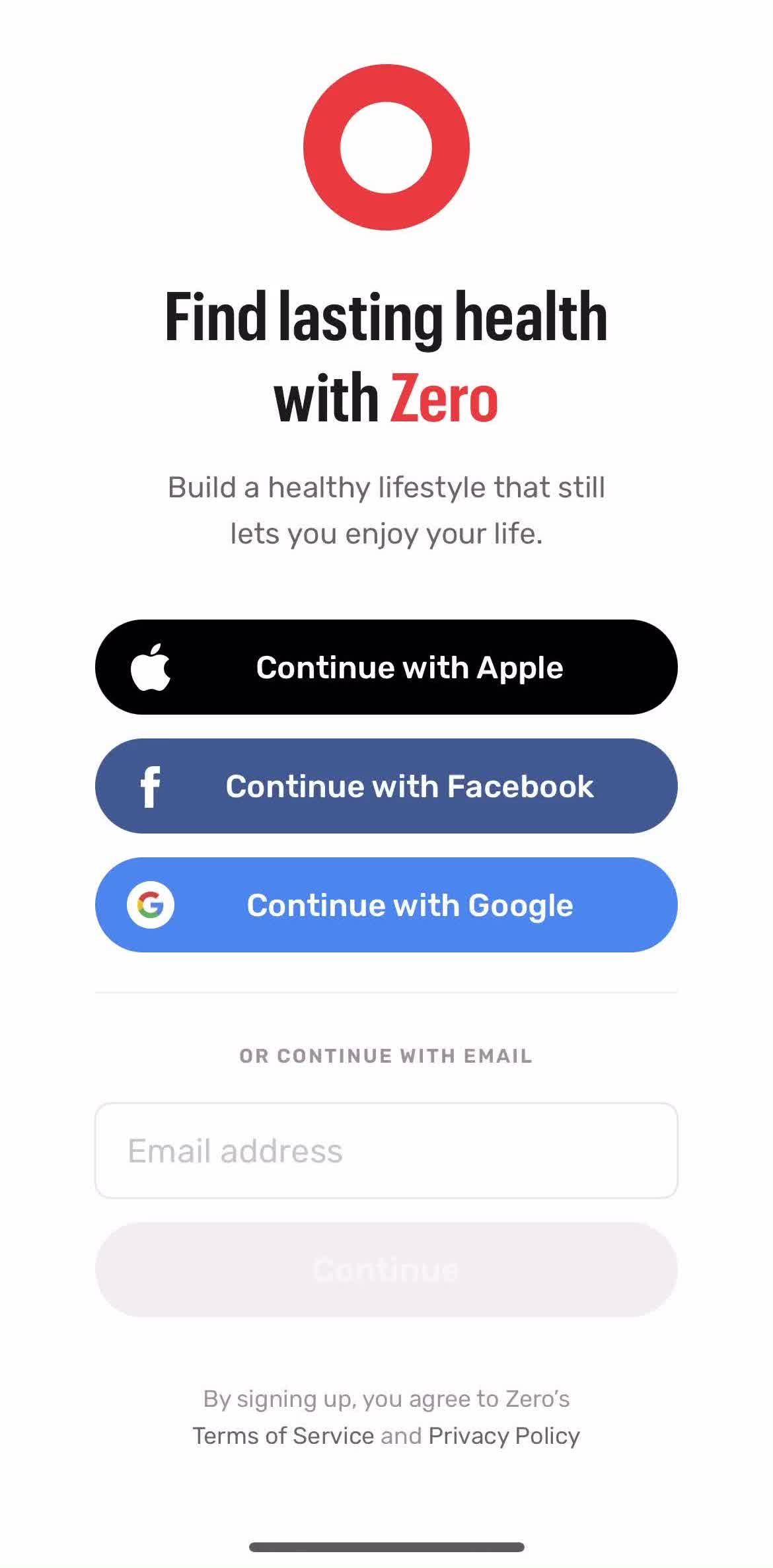 Zero Login screen in the Logging In flow