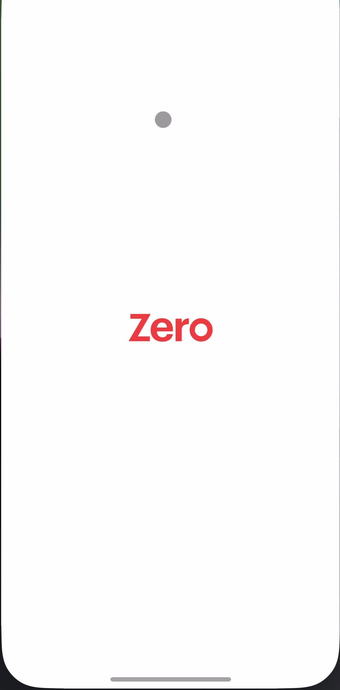 Zero Splash screen screen in the Onboarding flow