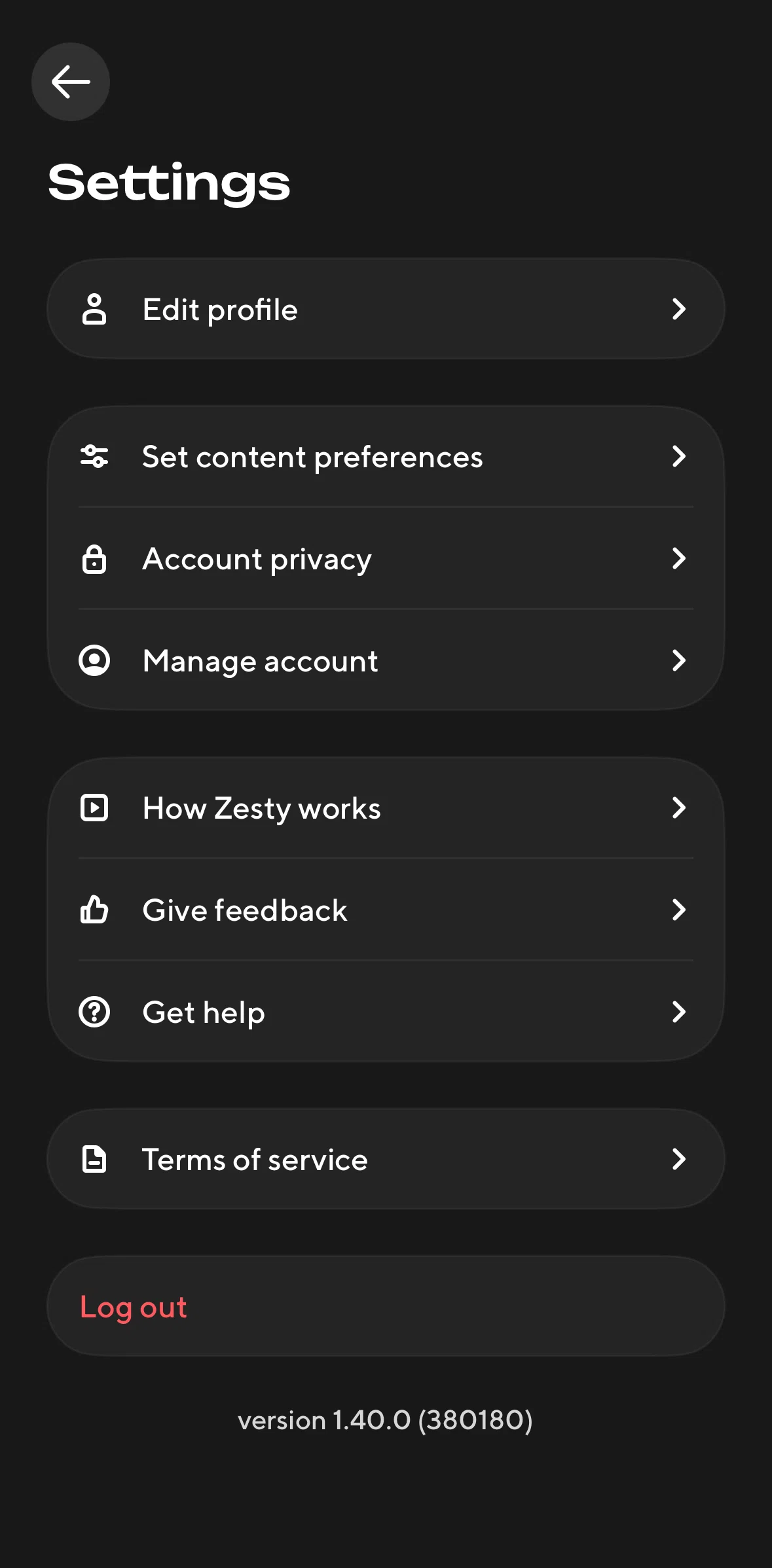 Zesty Screen screen in the Editing profile flow