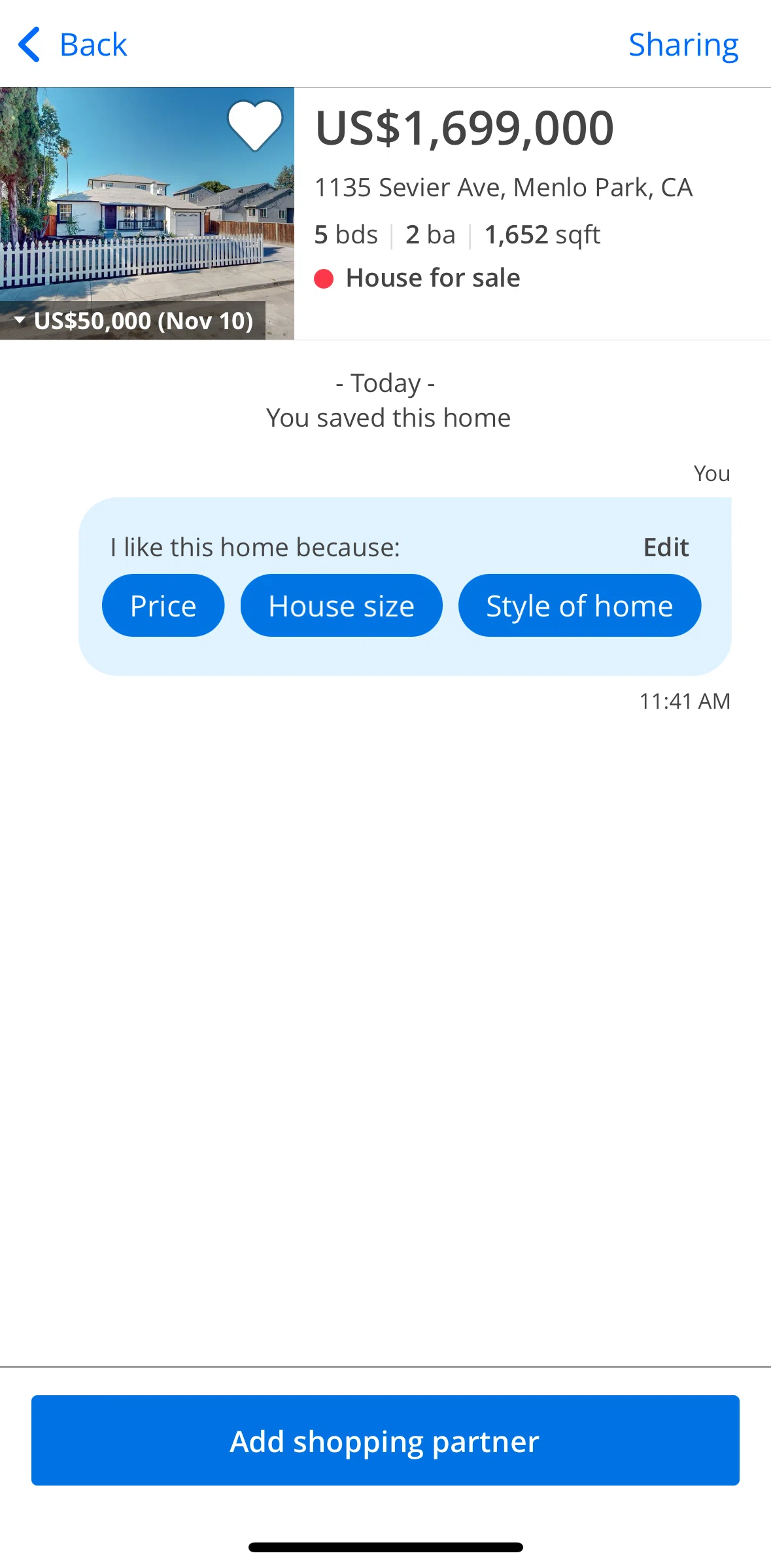 Zillow Screen screen in the Add shopping partner flow