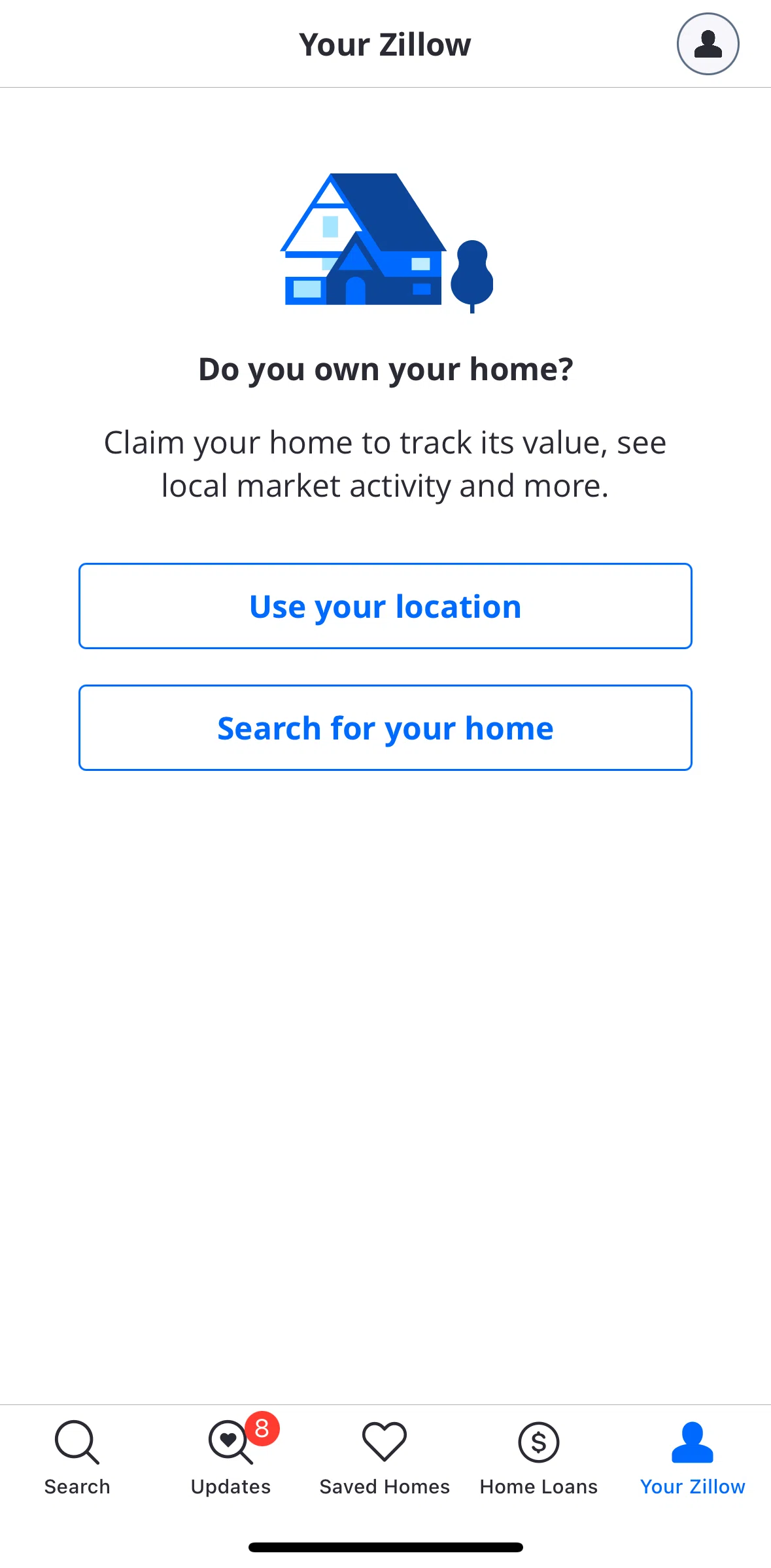 Zillow Screen screen in the Adding my home flow
