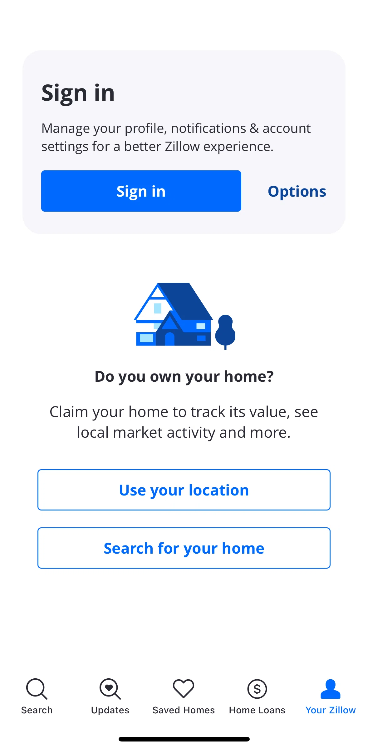 Zillow Screen screen in the Logging in flow