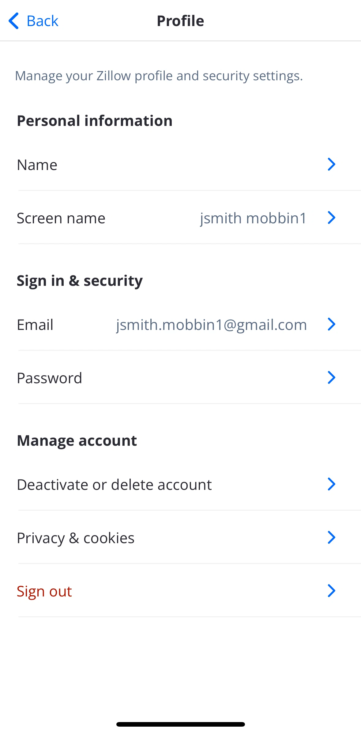 Zillow Screen screen in the Logging out flow
