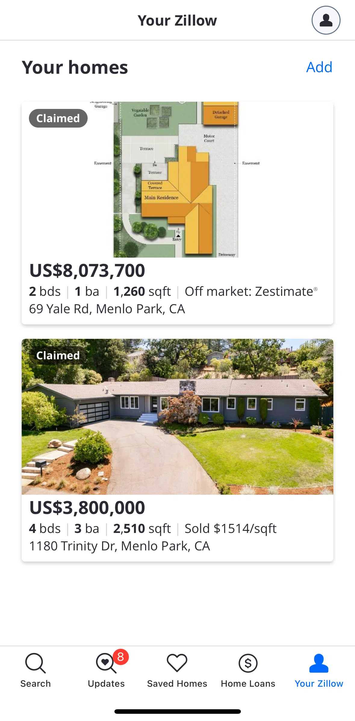 Zillow Screen screen in the Zillow account flow