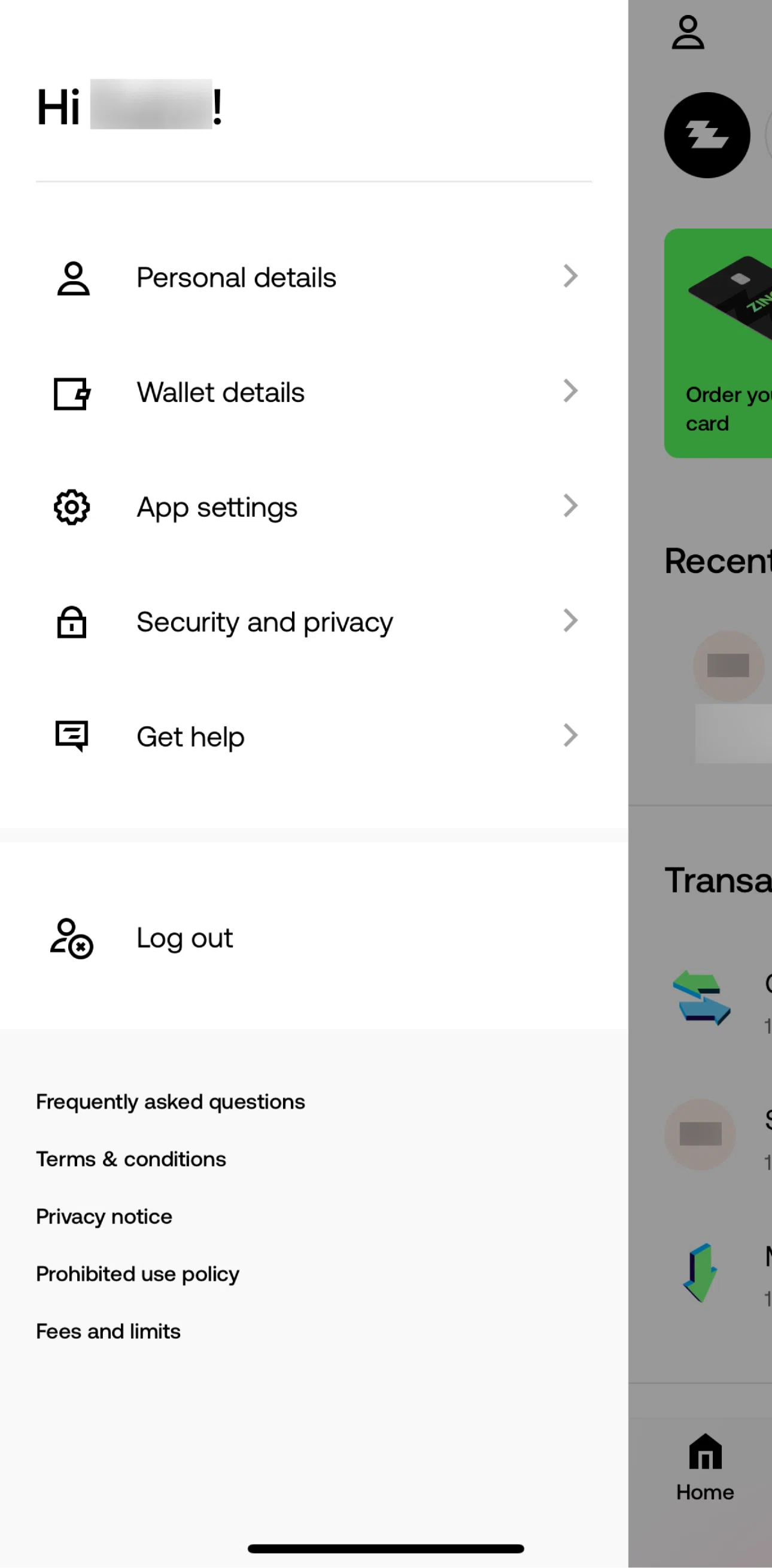 Zing Screen screen in the App settings flow