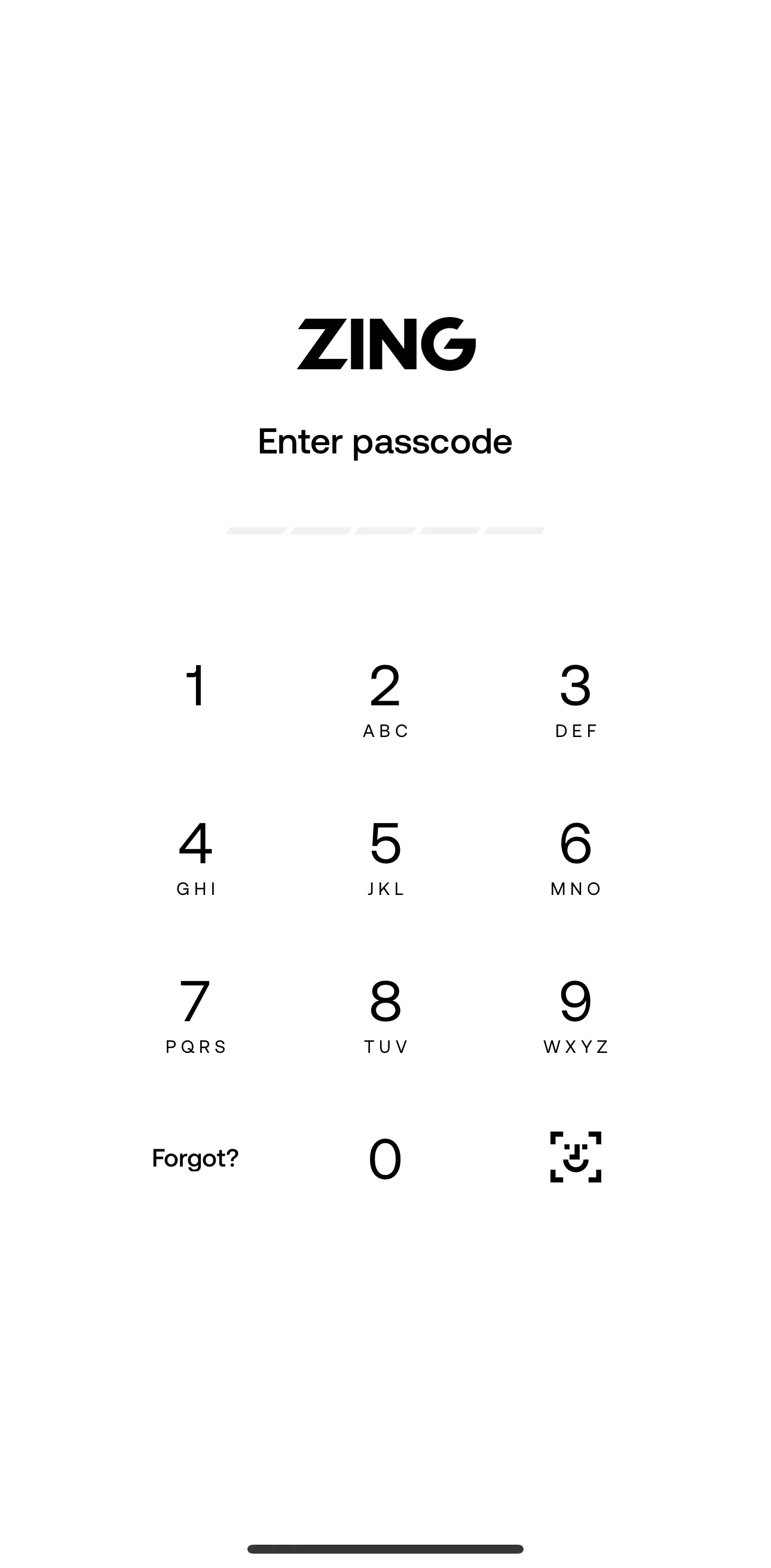Zing Screen screen in the Logging in flow